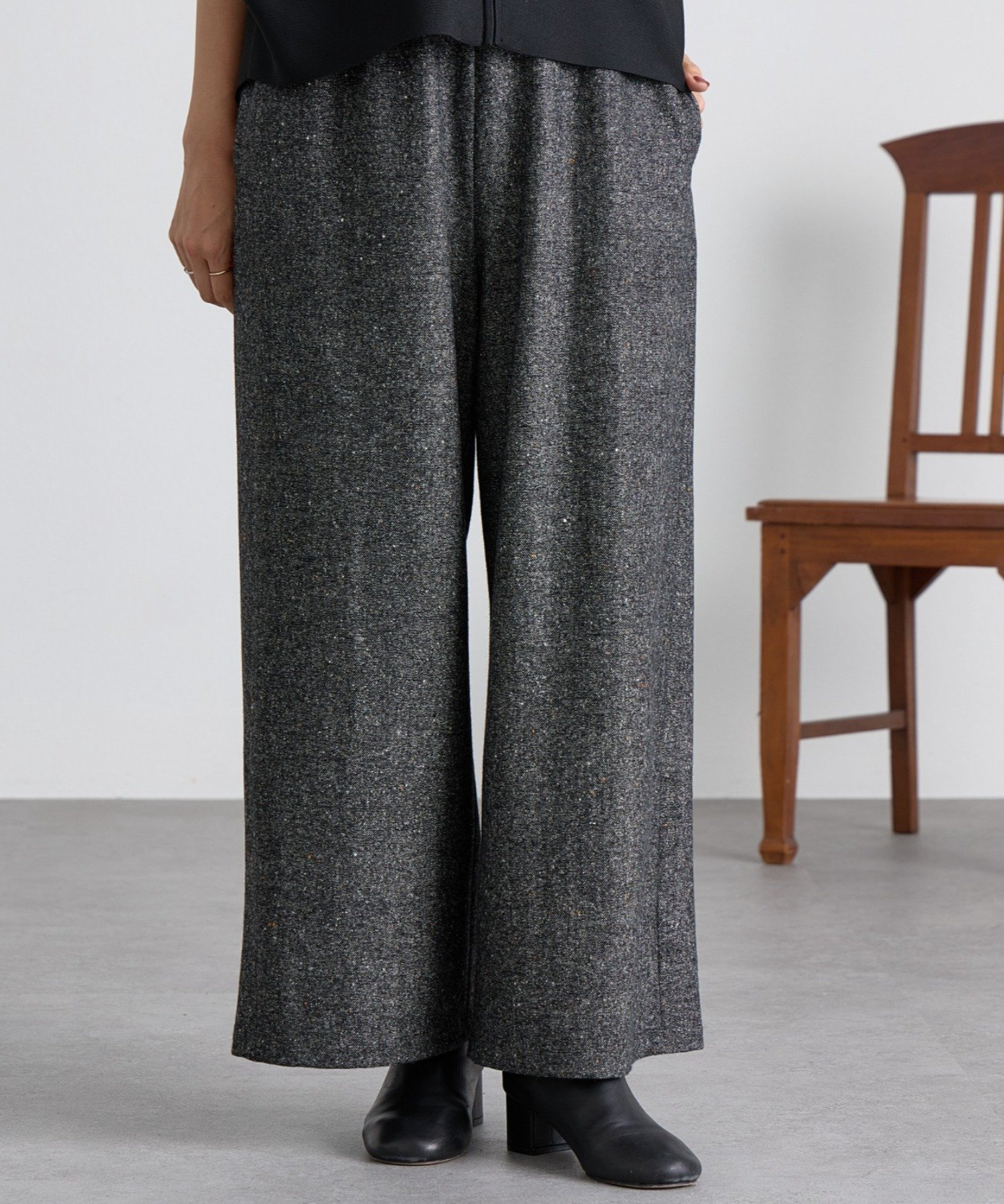 【ビアズリー/BEARDSLEY】のウエストリブネップパンツ インテリア・キッズ・メンズ・レディースファッション・服の通販 founy(ファニー) 　ファッション　Fashion　レディースファッション　Fashion for Women　パンツ　Pants & Trousers　おすすめ　Recommended / Our Picks　アクリル　Acrylic Material　カットソー　Cut and Sewn Top　ツイード　Twill, Twill Weave　ネップ　Nepp, Slub Yarn　A/W・秋冬　Autumn/Winter　ブラック|ID: prp329100004625322 ipo3291000000033860322