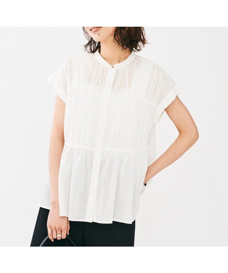 【アンタイトル/UNTITLED】のコットンギャザーブラウス インテリア・キッズ・メンズ・レディースファッション・服の通販 founy(ファニー) 　ファッション　Fashion　レディースファッション　Fashion for Women　トップス・カットソー　Cut & Sew Tops　シャツ・ブラウス・オフィスカジュアル　Elegant Blouses & Button-Ups　ギャザー　Gathered, Ruffled　シルケット　Silket, Silky Cotton　ホワイト|ID: prp329100004625325 ipo3291000000033560624