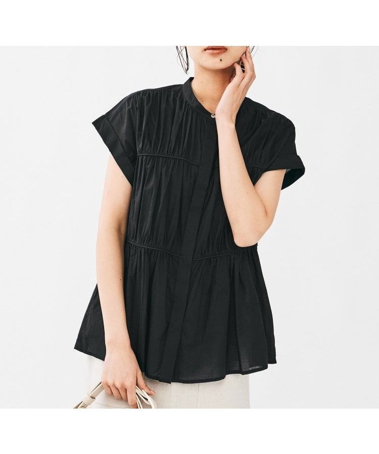 【アンタイトル/UNTITLED】のコットンギャザーブラウス インテリア・キッズ・メンズ・レディースファッション・服の通販 founy(ファニー) 　ファッション　Fashion　レディースファッション　Fashion for Women　トップス・カットソー　Cut & Sew Tops　シャツ・ブラウス・オフィスカジュアル　Elegant Blouses & Button-Ups　ギャザー　Gathered, Ruffled　シルケット　Silket, Silky Cotton　ブラック|ID: prp329100004625325 ipo3291000000033560625