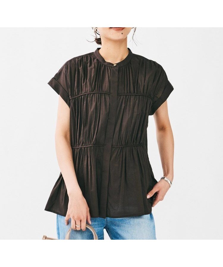 【アンタイトル/UNTITLED】のコットンギャザーブラウス インテリア・キッズ・メンズ・レディースファッション・服の通販 founy(ファニー) 　ファッション　Fashion　レディースファッション　Fashion for Women　トップス・カットソー　Cut & Sew Tops　シャツ・ブラウス・オフィスカジュアル　Elegant Blouses & Button-Ups　ギャザー　Gathered, Ruffled　シルケット　Silket, Silky Cotton　ブラウン|ID: prp329100004625325 ipo3291000000033560626
