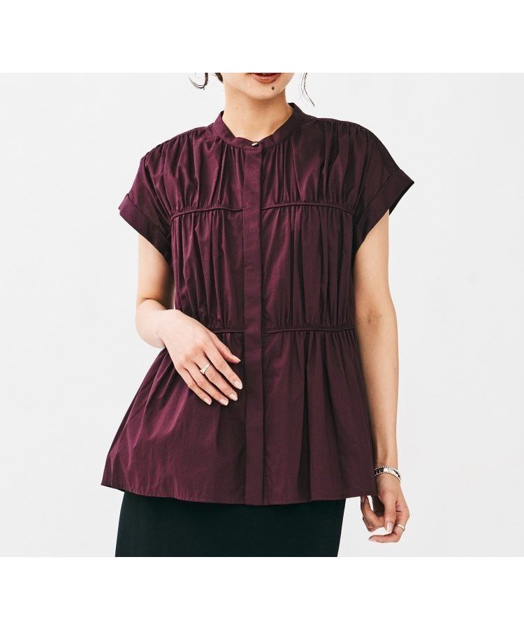 【アンタイトル/UNTITLED】のコットンギャザーブラウス インテリア・キッズ・メンズ・レディースファッション・服の通販 founy(ファニー) 　ファッション　Fashion　レディースファッション　Fashion for Women　トップス・カットソー　Cut & Sew Tops　シャツ・ブラウス・オフィスカジュアル　Elegant Blouses & Button-Ups　ギャザー　Gathered, Ruffled　シルケット　Silket, Silky Cotton　ボルドー|ID: prp329100004625325 ipo3291000000033560627