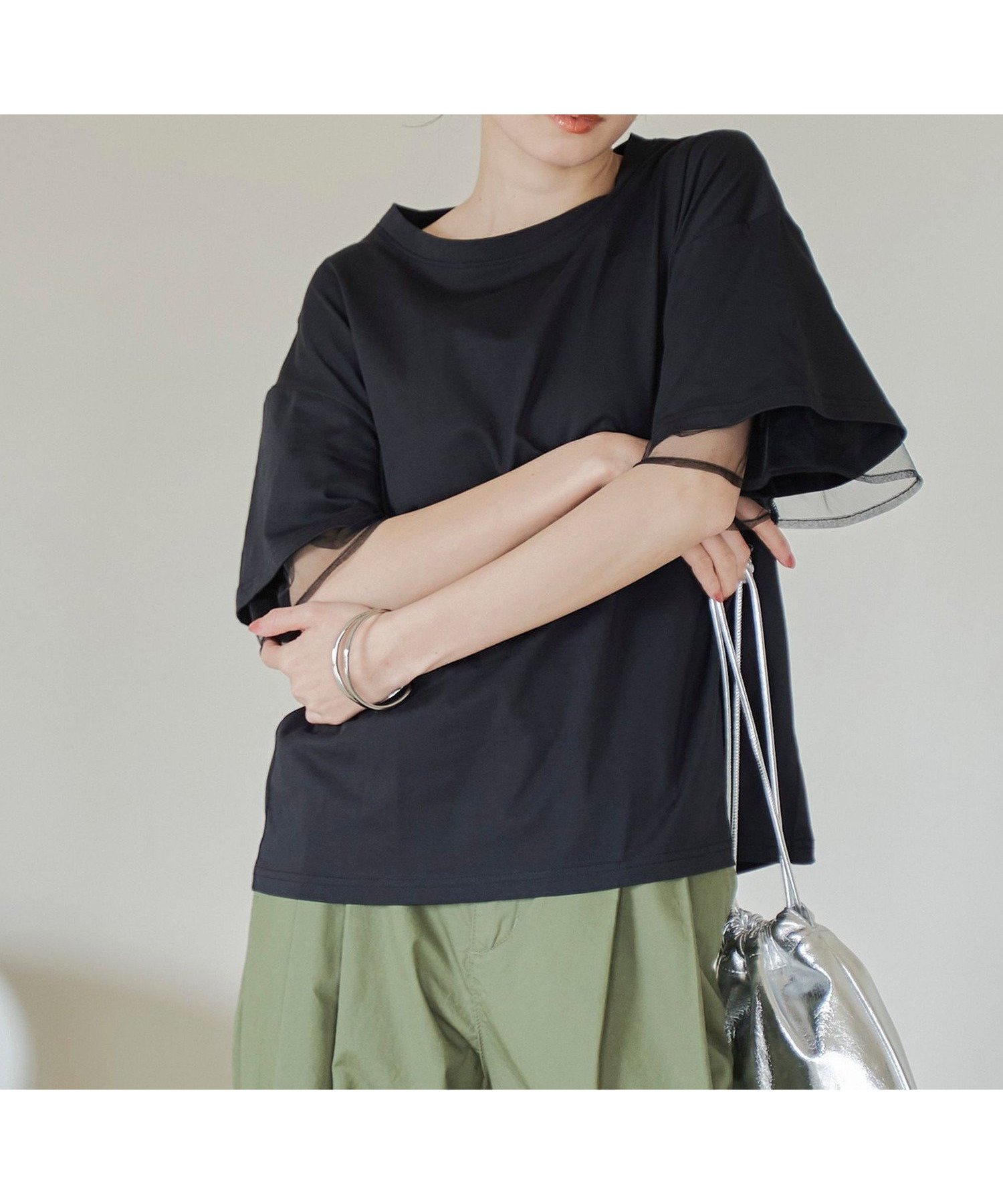 【コーエン/COEN】のチュールレイヤーTシャツ インテリア・キッズ・メンズ・レディースファッション・服の通販 founy(ファニー) 　ファッション　Fashion　レディースファッション　Fashion for Women　トップス・カットソー　Cut & Sew Tops　シャツ・ブラウス・オフィスカジュアル　Elegant Blouses & Button-Ups　ロングTシャツ・Tシャツ　Longline T-Shirts & Tees　シンプル　Simple, Minimal　チュール　Tulip, Tulip Motif　バランス　Balance, Style Balance　ベーシック　Basic, Essential　ボトム　Bottoms, Lower Wear　BLACK|ID: prp329100004625909 ipo3291000000033670106