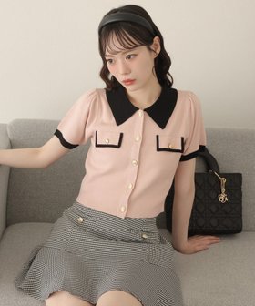 【ナイスクラップ/NICE CLAUP】の金ボタン配色衿ニットトップス 人気、トレンドファッション・服の通販 founy(ファニー) ファッション Fashion レディースファッション Fashion for Women トップス・カットソー Cut & Sew Tops ニット Knit Tops & Sweaters おすすめ Recommended / Our Picks クラシカル Classical, Vintage-Inspired デニム Denim, Jeans Material フィット Fit, Slim Fit フレア Flare, Flared ボトム Bottoms, Lower Wear 半袖 Short Sleeve, Half Sleeve |ID:prp329100004626128