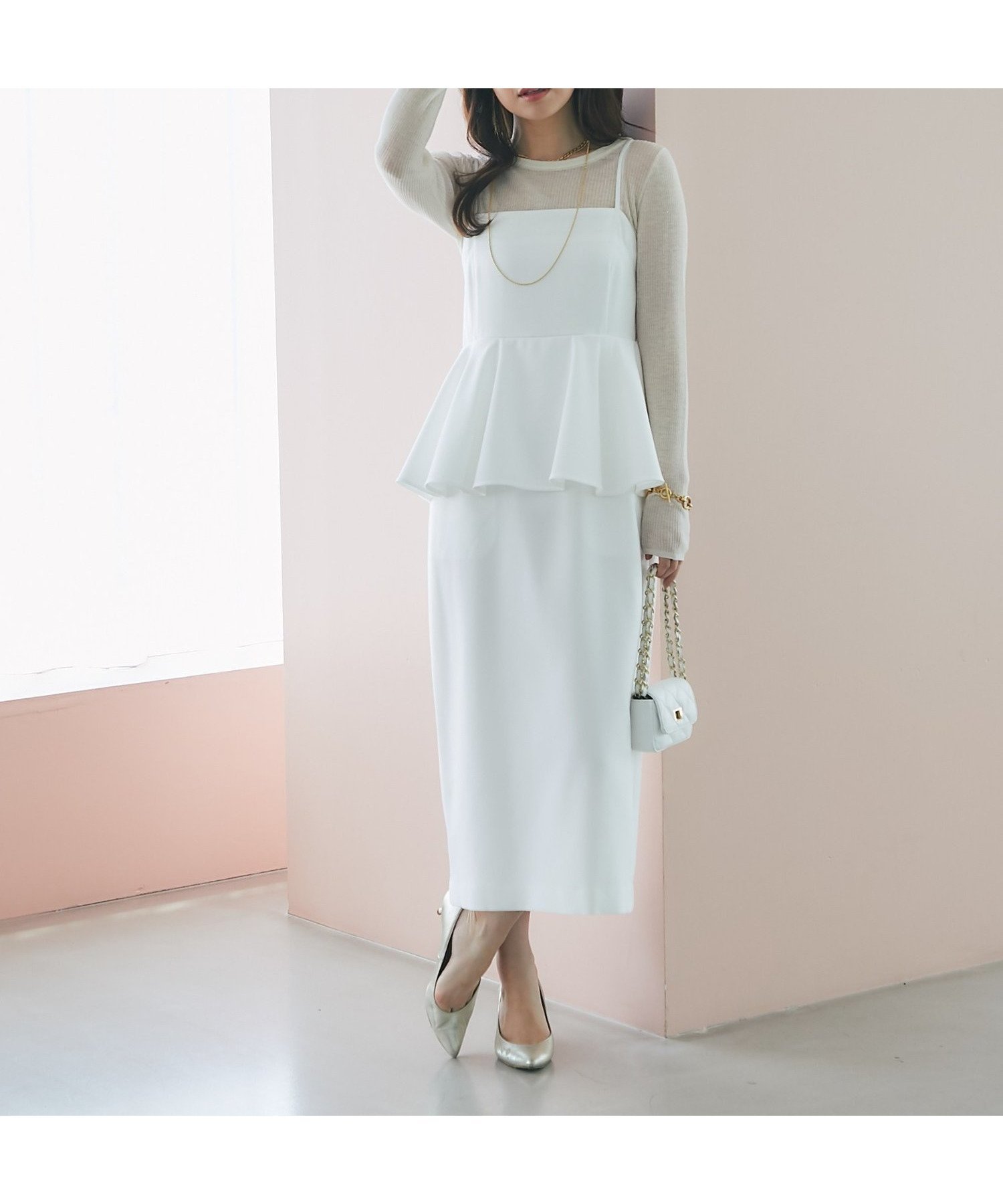 【ラブティックボンボン/La boutique BonBon】の【最強愛され】ペプラムキャミワンピース インテリア・キッズ・メンズ・レディースファッション・服の通販 founy(ファニー) 　ファッション　Fashion　レディースファッション　Fashion for Women　ワンピース　Dresses　キャミソールワンピース　Camisole Dresses　シンプル　Simple, Minimal　ストレッチ　Stretch, Stretchy Fabric　スリット　Slit, Slit Detail　ペプラム　Peplum, Flared Hem　ホワイト|ID: prp329100004626727 ipo3291000000033625769