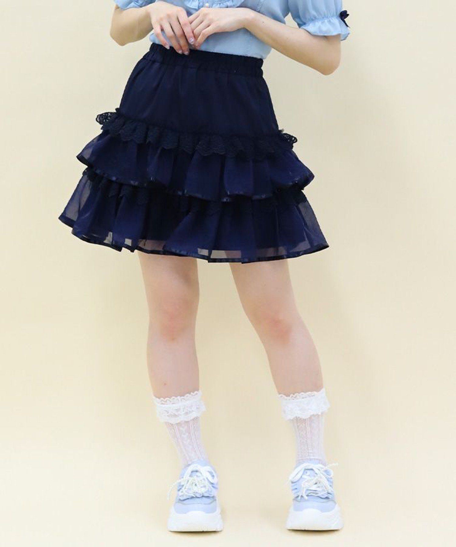 【アクシーズファム/axes femme】のボリュームティアードミニスカート インテリア・キッズ・メンズ・レディースファッション・服の通販 founy(ファニー) 　ファッション　Fashion　レディースファッション　Fashion for Women　スカート　Skirts　ミニスカート　Mini Skirts　オーガンジー　Organza Fabric　チュニック　Tunic, Long Top　ティアードスカート　Tiered Skirt, Flounced Skirt　バランス　Balance, Style Balance　ミニスカート　Mini Skirt, Short Skirt　リボン　Ribbon, Bow　紺|ID: prp329100004626923 ipo3291000000033251452