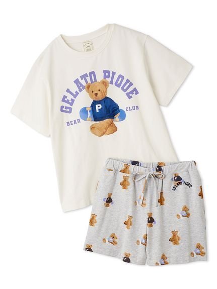 【ジェラート ピケ/gelato pique】の【ONLINE限定】スポーティーベアワンポイントTシャツ 総柄ショートパンツセット インテリア・キッズ・メンズ・レディースファッション・服の通販 founy(ファニー) 　ファッション　Fashion　レディースファッション　Fashion for Women　パンツ　Pants & Trousers　ショートパンツ・ハーフパンツ　High-Waisted & Relaxed Shorts　イエロー　Yellow　ショート　Short, Short Length　ストレッチ　Stretch, Stretchy Fabric　スポーツ　Sports, Activewear　トレンド　Trend, Trending Now　プリント　Print, Printed Pattern　モチーフ　Motif, Design Theme　夏　Summer　OWHT[002]|ID: prp329100004626961 ipo3291000000033558049