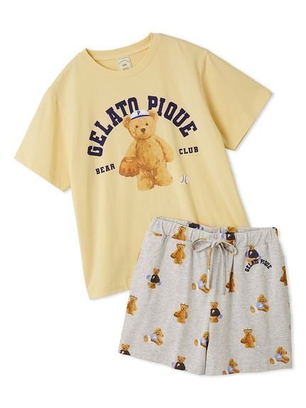【ジェラート ピケ/gelato pique】の【ONLINE限定】スポーティーベアワンポイントTシャツ 総柄ショートパンツセット インテリア・キッズ・メンズ・レディースファッション・服の通販 founy(ファニー) 　ファッション　Fashion　レディースファッション　Fashion for Women　パンツ　Pants & Trousers　ショートパンツ・ハーフパンツ　High-Waisted & Relaxed Shorts　イエロー　Yellow　ショート　Short, Short Length　ストレッチ　Stretch, Stretchy Fabric　スポーツ　Sports, Activewear　トレンド　Trend, Trending Now　プリント　Print, Printed Pattern　モチーフ　Motif, Design Theme　夏　Summer　YEL[032]|ID: prp329100004626961 ipo3291000000033558050