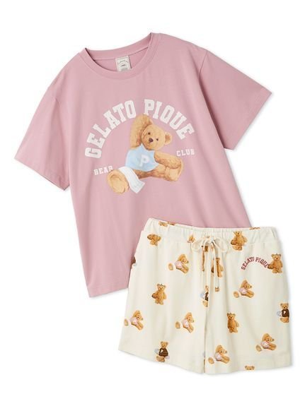【ジェラート ピケ/gelato pique】の【ONLINE限定】スポーティーベアワンポイントTシャツ 総柄ショートパンツセット インテリア・キッズ・メンズ・レディースファッション・服の通販 founy(ファニー) 　ファッション　Fashion　レディースファッション　Fashion for Women　パンツ　Pants & Trousers　ショートパンツ・ハーフパンツ　High-Waisted & Relaxed Shorts　イエロー　Yellow　ショート　Short, Short Length　ストレッチ　Stretch, Stretchy Fabric　スポーツ　Sports, Activewear　トレンド　Trend, Trending Now　プリント　Print, Printed Pattern　モチーフ　Motif, Design Theme　夏　Summer　PNK[066]|ID: prp329100004626961 ipo3291000000033558053
