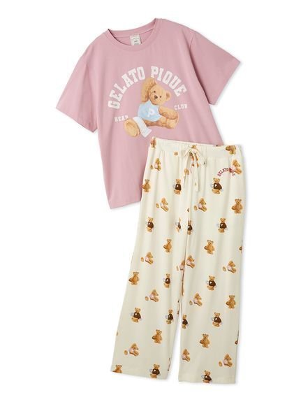 【ジェラート ピケ/gelato pique】の【ONLINE限定】スポーティーベアワンポイントTシャツ 総柄ロングパンツセット インテリア・キッズ・メンズ・レディースファッション・服の通販 founy(ファニー) 　ファッション　Fashion　レディースファッション　Fashion for Women　パンツ　Pants & Trousers　イエロー　Yellow　ストレッチ　Stretch, Stretchy Fabric　スポーツ　Sports, Activewear　トレンド　Trend, Trending Now　プリント　Print, Printed Pattern　モチーフ　Motif, Design Theme　ロング　Long, Long-Length　夏　Summer　PNK[066]|ID: prp329100004626967 ipo3291000000033558061