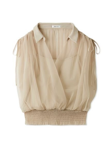 【フレイ アイディー/FRAY I.D】のチュールドッキングカシュクールカットソー インテリア・キッズ・メンズ・レディースファッション・服の通販 founy(ファニー) 　ファッション　Fashion　レディースファッション　Fashion for Women　トップス・カットソー　Cut & Sew Tops　カットソー・ベーシックTシャツ　Cut-and-Sewn Tops / Stretch Tees & Basics　インナー　Innerwear　エレガント 上品　Elegant　ヴィンテージ　Vintage Style　カシュクール　Wrap Design　キャミ　Camisole, Cami Top　キャミソール　Camisole, Spaghetti Strap Top　シャーリング　Shirring, Ruched　ジャケット　Jacket, Outerwear　チュール　Tulip, Tulip Motif　ドッキング　Docking, Mixed Material　フィット　Fit, Slim Fit　リボン　Ribbon, Bow　BEG[037]|ID: prp329100004627021 ipo3291000000033496273