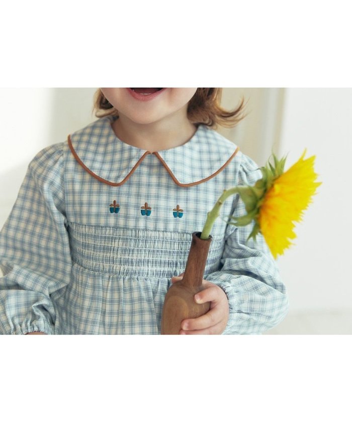 【モイモルン/moimoln / KIDS】のブルーチェックワンピース インテリア・キッズ・メンズ・レディースファッション・服の通販 founy(ファニー) https://founy.com/ ファッション Fashion キッズファッション Fashion for Kids ワンピース Dresses おすすめ Recommended / Our Picks フラワー Flower, Floral エレガント 上品 Elegant 春 Spring |ID: prp329100004627040 ipo3291000000033461895