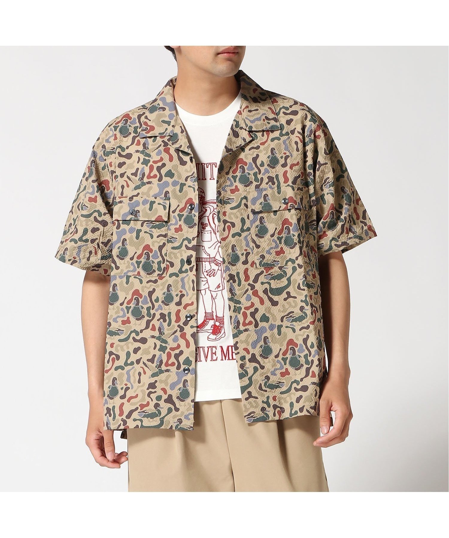 【ジムマスター/gym master / MEN】のgym master/ULシアサッカーハッピーペイントシャツ インテリア・キッズ・メンズ・レディースファッション・服の通販 founy(ファニー) 　ファッション　Fashion　メンズファッション　Fashion for Men　クラシカル　Classical, Vintage-Inspired　軽量　Lightweight, Ultra Light　スポーツ　Sports, Activewear　セットアップ　Set-Up, Coordinated Outfit　フラップ　Flap, Flap Pocket　ポケット　Pocket, Pocket Detail　リラックス　Relax, Relaxed Fit　ワーク　Workwear, Utility Style　カモ柄|ID: prp329100004627227 ipo3291000000033294466