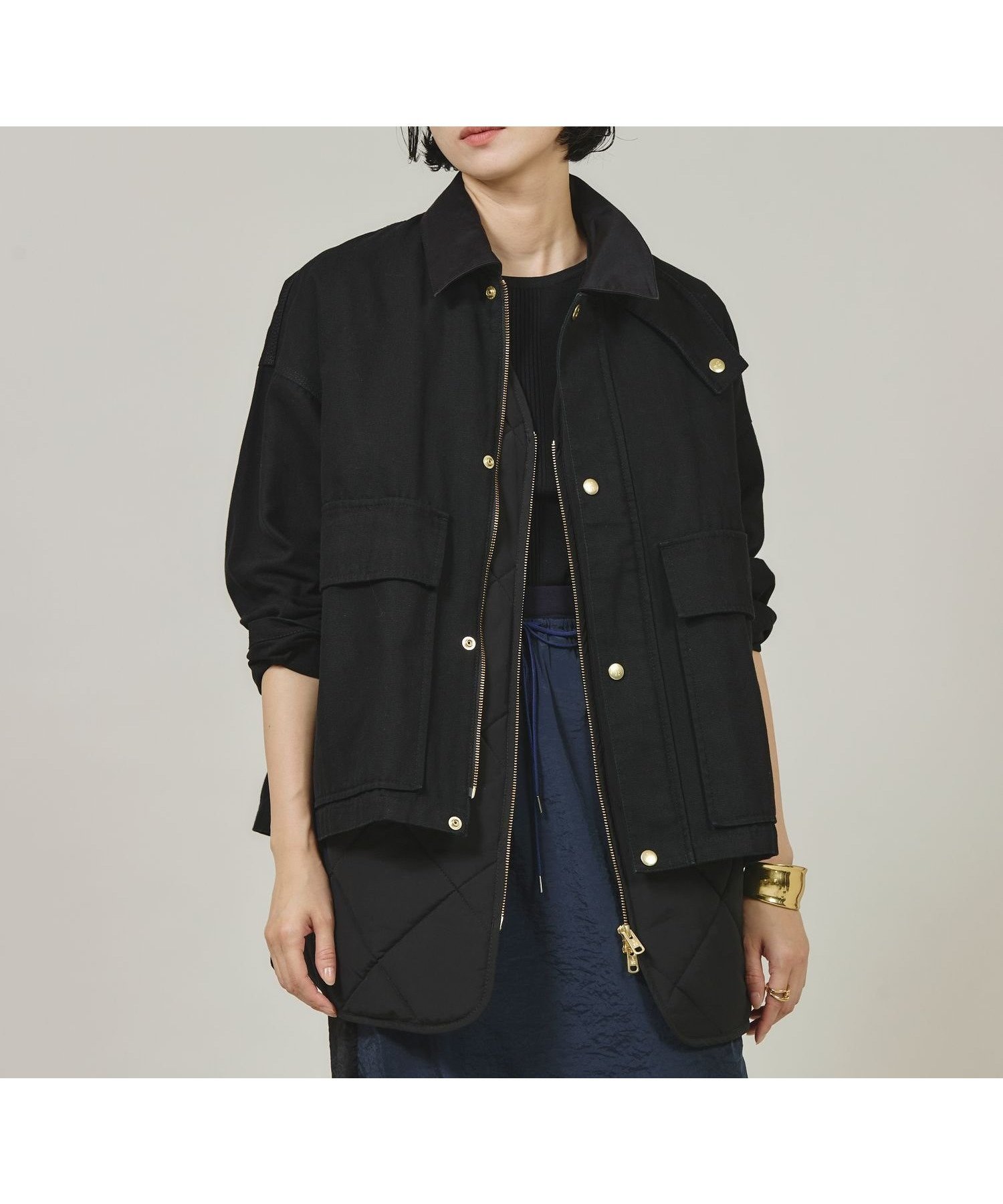 【カレンソロジー/Curensology】のコットンワークブルゾン インテリア・キッズ・メンズ・レディースファッション・服の通販 founy(ファニー) 　ファッション　Fashion　レディースファッション　Fashion for Women　アウター　Coat / Outerwear Collection　ブルゾンジャケット・スポーティアウター　Blouson Jackets　インナー　Innerwear　エレガント 上品　Elegant　ヴィンテージ　Vintage Style　キルティング　Quilted, Quilting　サテン　Satin, Glossy Fabric　ショート　Short, Short Length　ジャケット　Jacket, Outerwear　バランス　Balance, Style Balance　フロント　Front, Front Design　ブルゾン　Blouson, Bomber Jacket　ベスト　Vest, Waistcoat　ポケット　Pocket, Pocket Detail　ワーク　Workwear, Utility Style　ブラック09|ID: prp329100004627241 ipo3291000000033256745