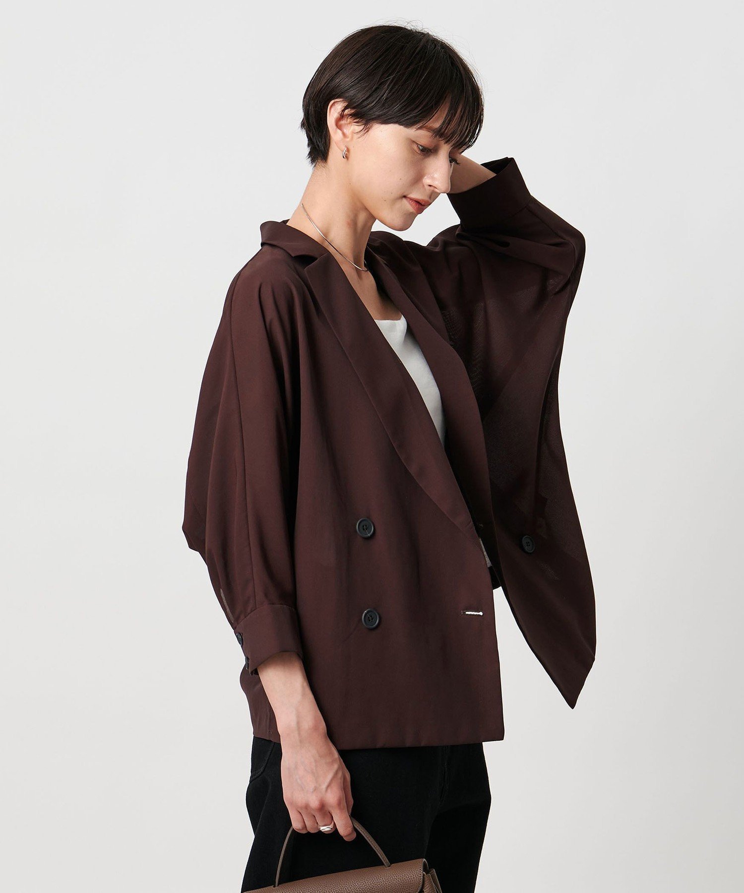 【ユナイテッドアローズ/UNITED ARROWS】のシアー ドルマン ブラウス ジャケット ウォッシャブル インテリア・キッズ・メンズ・レディースファッション・服の通販 founy(ファニー) 　ファッション　Fashion　レディースファッション　Fashion for Women　アウター　Coat / Outerwear Collection　レディースジャケット・軽アウター　Jackets　おすすめ　Recommended / Our Picks　ウォッシャブル　Machine Washable　シアー　Sheer, See-Through　ジャケット　Jacket, Outerwear　セットアップ　Set-Up, Coordinated Outfit　バランス　Balance, Style Balance　ボトム　Bottoms, Lower Wear　夏　Summer　羽織　Haori, Light Jacket　DK.BROWN|ID: prp329100004627314 ipo3291000000033258413