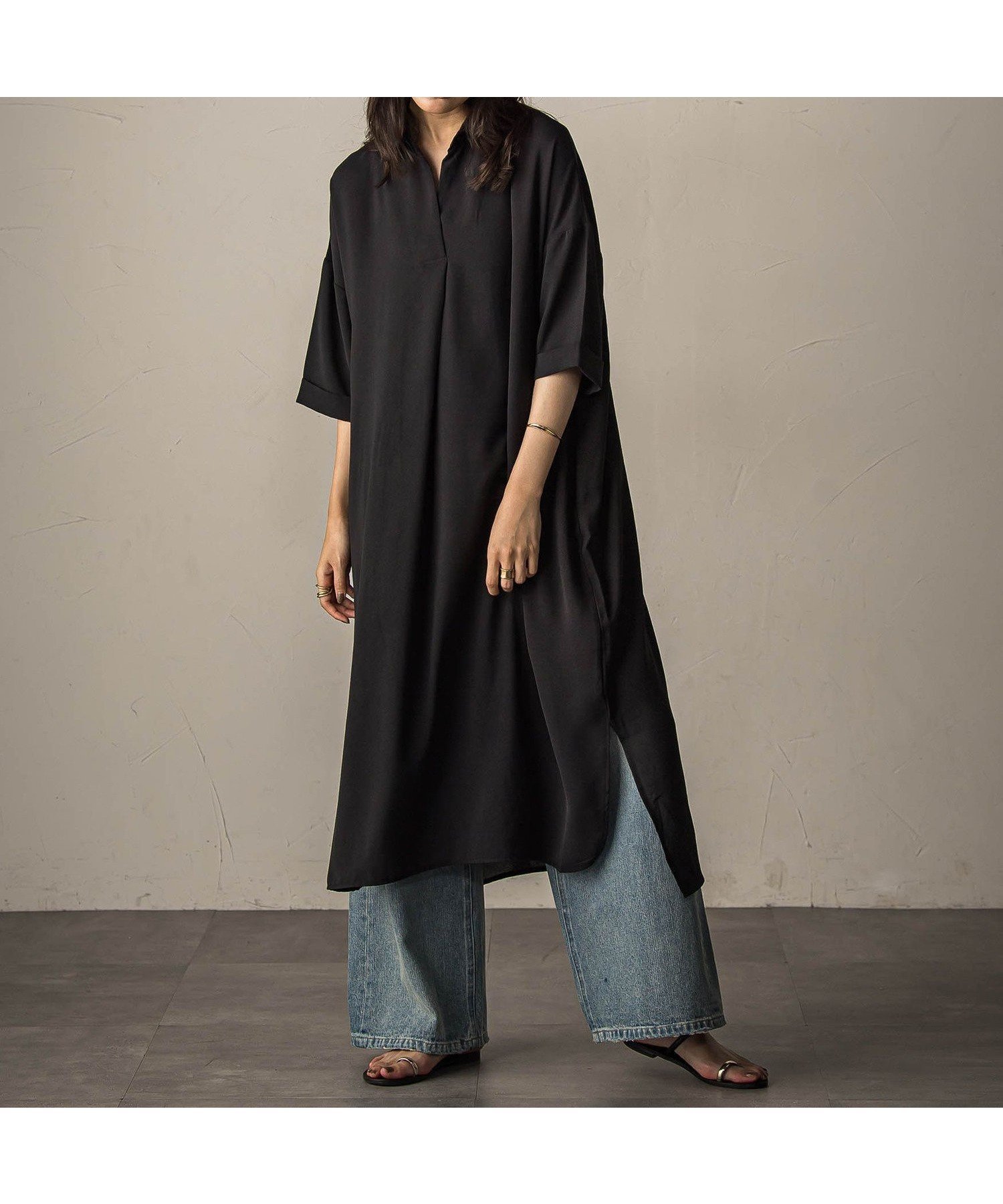 【メイソングレイ/MAYSON GREY】の【WEB限定】スキッパーチュニックワンピース≪洗濯機で洗える≫ インテリア・キッズ・メンズ・レディースファッション・服の通販 founy(ファニー) 　ファッション　Fashion　レディースファッション　Fashion for Women　ワンピース　Dresses　チュニック　Tunic Tops & Dresses　ジョーゼット　Georgette, Semi-Sheer Fabric　スキッパー　Skipper, Open Collar　洗える　Machine Washable　ブラック|ID: prp329100004627608 ipo3291000000033261184