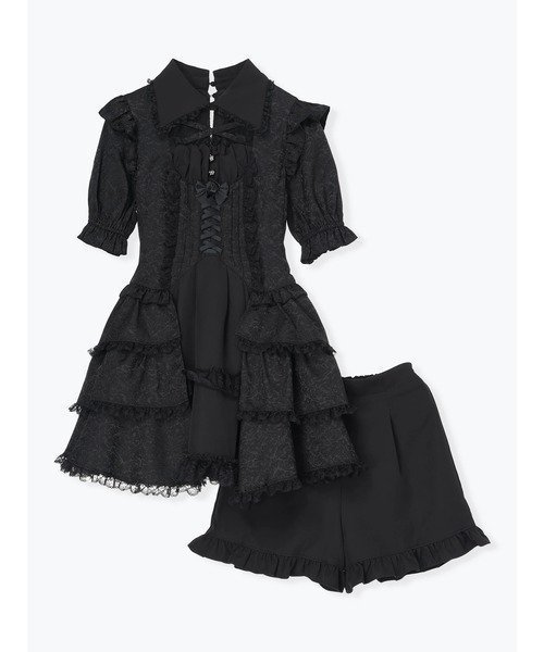 【ノエミ/NOEMIE】のゴシックドレッシーデコルテクロスセットアップ インテリア・キッズ・メンズ・レディースファッション・服の通販 founy(ファニー) 　ファッション　Fashion　レディースファッション　Fashion for Women　セットアップ　Matching Sets　おすすめ　Recommended / Our Picks　シェイプ　Shape, Slim Fit　ショート　Short, Short Length　セットアップ　Set-Up, Coordinated Outfit　フリル　Frill, Ruffle　リボン　Ribbon, Bow　レース　Lace, Lace Fabric　黒|ID: prp329100004627609 ipo3291000000033411784
