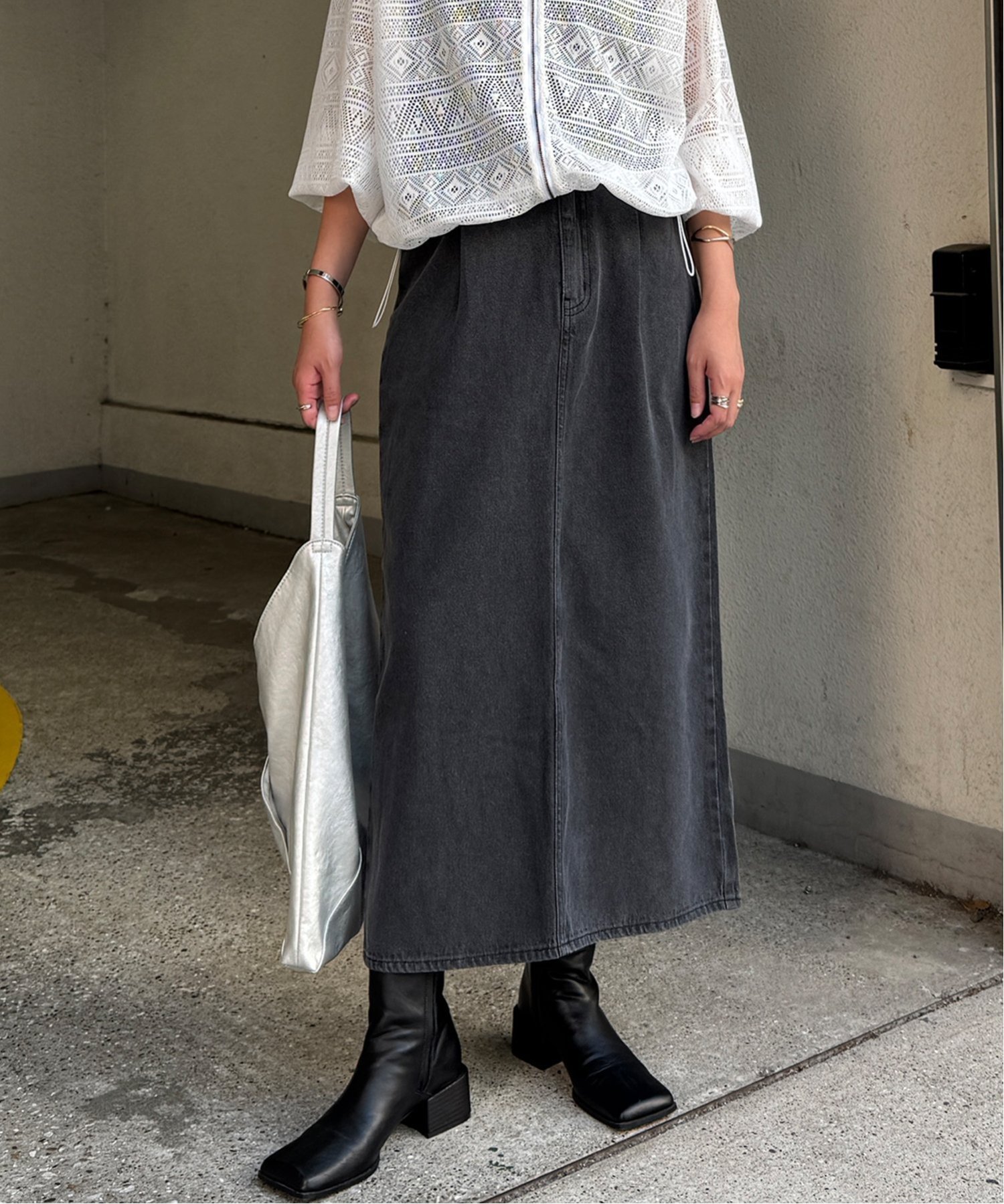 【エルビーシー/LBC】のLBCステッチナロースカート インテリア・キッズ・メンズ・レディースファッション・服の通販 founy(ファニー) 　ファッション　Fashion　レディースファッション　Fashion for Women　スカート　Skirts　シャーリング　Shirring, Ruched　デニム　Denim, Jeans Material　ポケット　Pocket, Pocket Detail　ワーク　Workwear, Utility Style　ブラック|ID: prp329100004627865 ipo3291000000033264619
