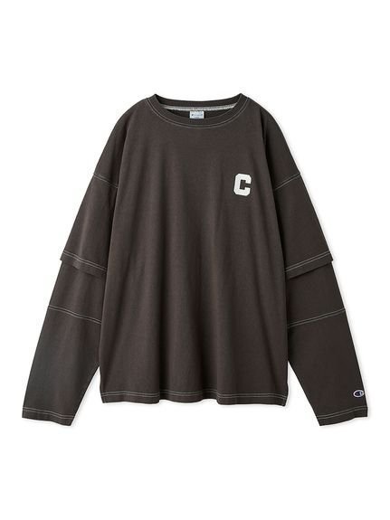 【フレイ アイディー/FRAY I.D】の【Champion】レイヤードロンT インテリア・キッズ・メンズ・レディースファッション・服の通販 founy(ファニー) 　ファッション　Fashion　レディースファッション　Fashion for Women　トップス・カットソー　Cut & Sew Tops　ロングTシャツ・Tシャツ　Longline T-Shirts & Tees　おすすめ　Recommended / Our Picks　カットソー　Cut and Sewn Top　スリーブ　Sleeve, Long Sleeve / Short Sleeve　トレンド　Trend, Trending Now　ビッグ　Big, Oversized　フェミニン　Feminine, Girly　プリント　Print, Printed Pattern　ミックス　Mix, Mixed Style　ミニスカート　Mini Skirt, Short Skirt　レース　Lace, Lace Fabric　ロング　Long, Long-Length　半袖　Short Sleeve, Half Sleeve　定番　Standard, Basic Item　春　Spring　CGRY[007]|ID: prp329100004627981 ipo3291000000033832961