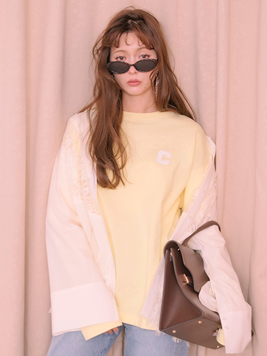【フレイ アイディー/FRAY I.D】の【Champion】レイヤードロンT インテリア・キッズ・メンズ・レディースファッション・服の通販 founy(ファニー) 　ファッション　Fashion　レディースファッション　Fashion for Women　トップス・カットソー　Cut & Sew Tops　ロングTシャツ・Tシャツ　Longline T-Shirts & Tees　おすすめ　Recommended / Our Picks　カットソー　Cut and Sewn Top　スリーブ　Sleeve, Long Sleeve / Short Sleeve　トレンド　Trend, Trending Now　ビッグ　Big, Oversized　フェミニン　Feminine, Girly　プリント　Print, Printed Pattern　ミックス　Mix, Mixed Style　ミニスカート　Mini Skirt, Short Skirt　レース　Lace, Lace Fabric　ロング　Long, Long-Length　半袖　Short Sleeve, Half Sleeve　定番　Standard, Basic Item　春　Spring　YEL[032]|ID: prp329100004627981 ipo3291000000033832963