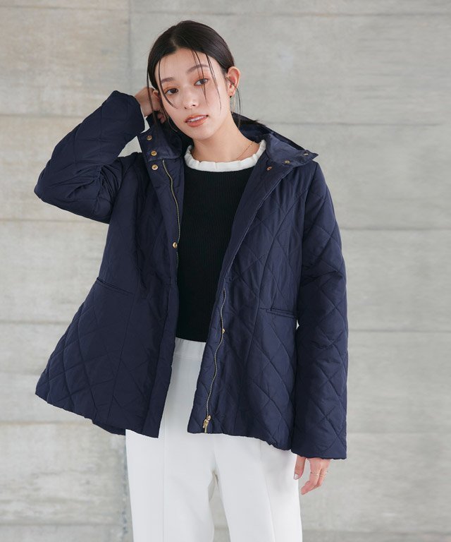 【ピエロ/Pierrot】のフードキルティングブルゾン インテリア・キッズ・メンズ・レディースファッション・服の通販 founy(ファニー) 　ファッション　Fashion　レディースファッション　Fashion for Women　アウター　Coat / Outerwear Collection　ブルゾンジャケット・スポーティアウター　Blouson Jackets　ネイビー|ID: prp329100004628149 ipo3291000000033269649