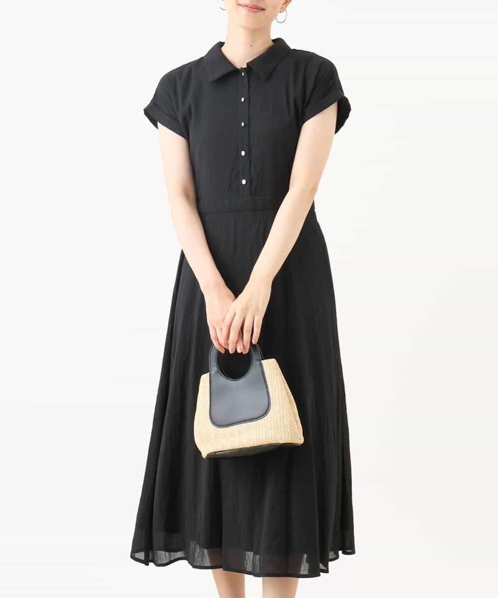 【オフオン/ofuon】の衿付きウエスト切り替えワンピース/洗える/WEB限定 インテリア・キッズ・メンズ・レディースファッション・服の通販 founy(ファニー) 　ファッション　Fashion　レディースファッション　Fashion for Women　ワンピース　Dresses　シアー　Sheer, See-Through　フィット　Fit, Slim Fit　冬　Winter / This Winter　半袖　Short Sleeve, Half Sleeve　夏　Summer　春　Spring　洗える　Machine Washable　秋　Autumn　ビジネス 仕事 通勤　Business / Work / Commuting　ブラック|ID: prp329100004628269 ipo3291000000033271601