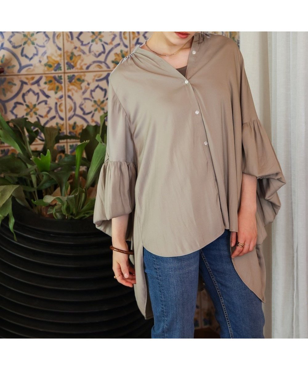 【バブ ブージュルード/Bab Bou Jeloud】のシャンブレーチュニック インテリア・キッズ・メンズ・レディースファッション・服の通販 founy(ファニー) 　ファッション　Fashion　レディースファッション　Fashion for Women　トップス・カットソー　Cut & Sew Tops　ギャザー　Gathered, Ruffled　シャンブレー　Chambray, Denim-Like Fabric　チュニック　Tunic, Long Top　フェミニン　Feminine, Girly　フォルム　Silhouette, Form　再入荷　Restock / Back in Stock　秋　Autumn　グレージュ|ID: prp329100004628305 ipo3291000000033272002