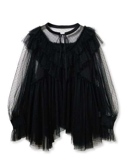 【ファーファー/FURFUR】のチュールラッフルチュニック インテリア・キッズ・メンズ・レディースファッション・服の通販 founy(ファニー) 　ファッション　Fashion　レディースファッション　Fashion for Women　トップス・カットソー　Cut & Sew Tops　インナー　Innerwear　チュニック　Tunic, Long Top　チュール　Tulip, Tulip Motif　トレンド　Trend, Trending Now　フェミニン　Feminine, Girly　ベーシック　Basic, Essential　BLK[009]|ID: prp329100004628359 ipo3291000000033675856