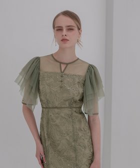 【レジャ/Leja】のLEJA-チュールスリーブボタニカルマーメイドワンピースドレス結婚式レディース 人気、トレンドファッション・服の通販 founy(ファニー) ファッション Fashion レディースファッション Fashion for Women ワンピース Dresses フォーマル・パーティードレス・結婚式用ドレス Elegant & Casual Dresses 結婚式 Wedding |ID:prp329100004628406