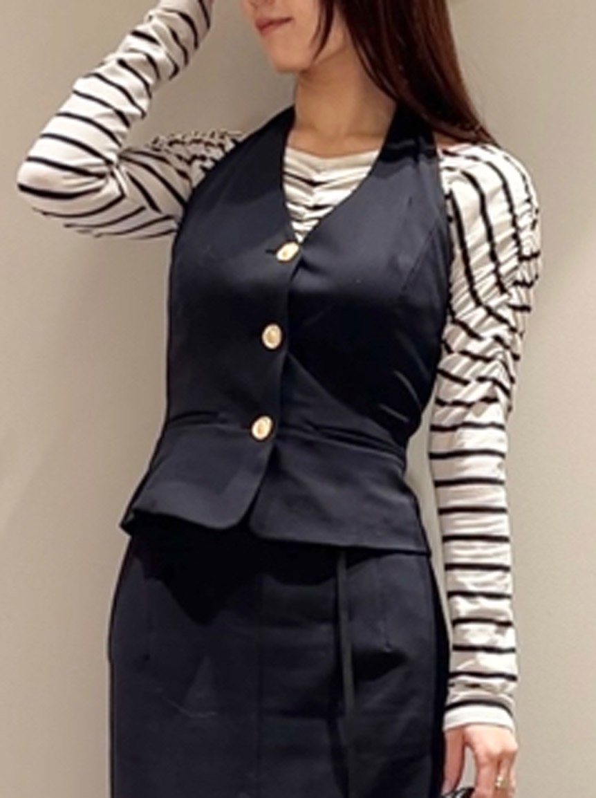 【スナイデル/SNIDEL】のSustainableホルタージレ インテリア・キッズ・メンズ・レディースファッション・服の通販 founy(ファニー) 　ファッション　Fashion　レディースファッション　Fashion for Women　アウター　Coat / Outerwear Collection　トップス・カットソー　Cut & Sew Tops　ベスト&ジレ / 重ね着スタイル　Vests & Gilets　おすすめ　Recommended / Our Picks　キャミワンピース　Cami Dress, Slip Dress　シェイプ　Shape, Slim Fit　ジャケット　Jacket, Outerwear　スーツ　Suit, Formalwear　セットアップ　Set-Up, Coordinated Outfit　フェミニン　Feminine, Girly　フォーマル　Formal, Dressy　フレア　Flare, Flared　フロント　Front, Front Design　エレガント 上品　Elegant　人気　Popular, Best Seller　NVY[089]|ID: prp329100004628466 ipo3291000000033273345