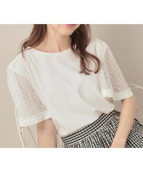 【クチュール ブローチ/Couture Brooch】の【接触冷感・5分袖】ケミカルレースフレアスリーブトップス 人気、トレンドファッション・服の通販 founy(ファニー) ファッション Fashion レディースファッション Fashion for Women トップス・カットソー Cut & Sew Tops おすすめ Recommended / Our Picks カットソー Cut and Sewn Top ケミカル Chemical, Chemical Wash ドッキング Docking, Mixed Material フレア Flare, Flared レース Lace, Lace Fabric エレガント 上品 Elegant |ID:prp329100004628749