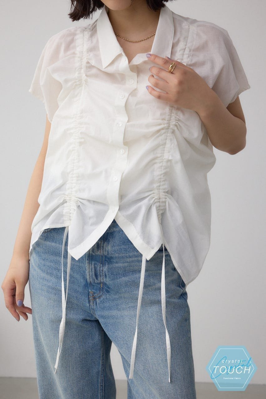 【アズール バイ マウジー/AZUL by moussy】のC/T冷感 ドロストブラウス 人気、トレンドファッション・服の通販 founy(ファニー) 　ファッション　Fashion　レディースファッション　Fashion for Women　トップス・カットソー　Cut & Sew Tops　シャツ・ブラウス・オフィスカジュアル　Elegant Blouses & Button-Ups　インナー　Innerwear　ジャケット　Jacket, Outerwear　スリーブ　Sleeve, Long Sleeve / Short Sleeve　タイトスカート　Pencil Skirt, Tight Skirt　チェック　Check, Plaid, Tartan　フレンチ　French, French Style　フロント　Front, Front Design　 other-1|ID: prp329100004628758 ipo3291000000033278512
