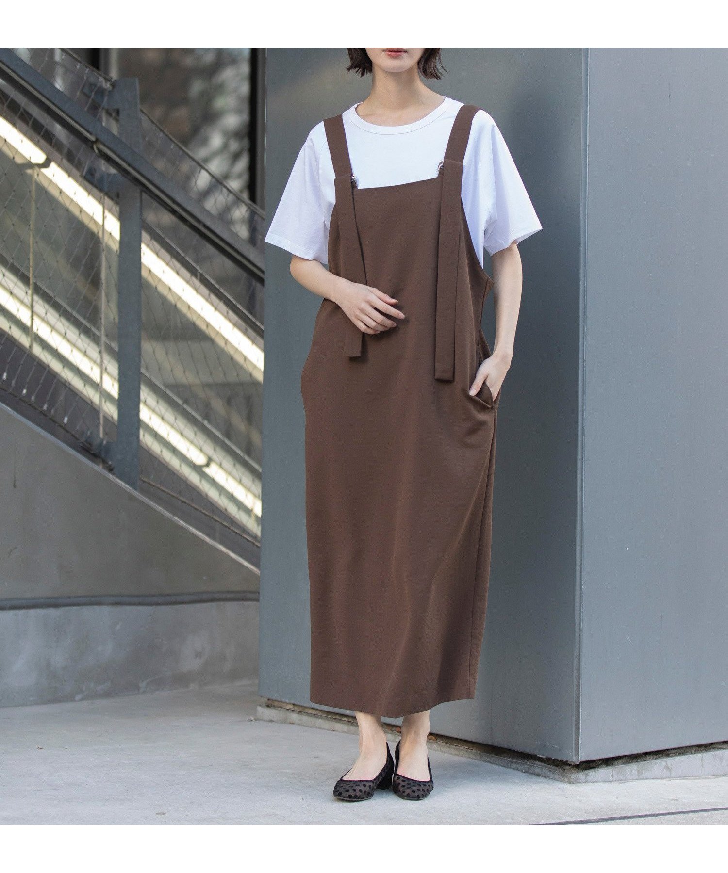 【ミューニック/Munich】のストレッチドビージャンパースカート インテリア・キッズ・メンズ・レディースファッション・服の通販 founy(ファニー) 　ファッション　Fashion　レディースファッション　Fashion for Women　スカート　Skirts　秋　Autumn　吸水　Absorbent, Quick-Dry　サンダル　Sandals, Summer Shoes　シンプル　Simple, Minimal　ストレッチ　Stretch, Stretchy Fabric　ストレート　Straight, Straight Cut　ビンテージ　Vintage, Retro Style　ベーシック　Basic, Essential　無地　Plain, Solid Color　夏　Summer　brn|ID: prp329100004628813 ipo3291000000033279426