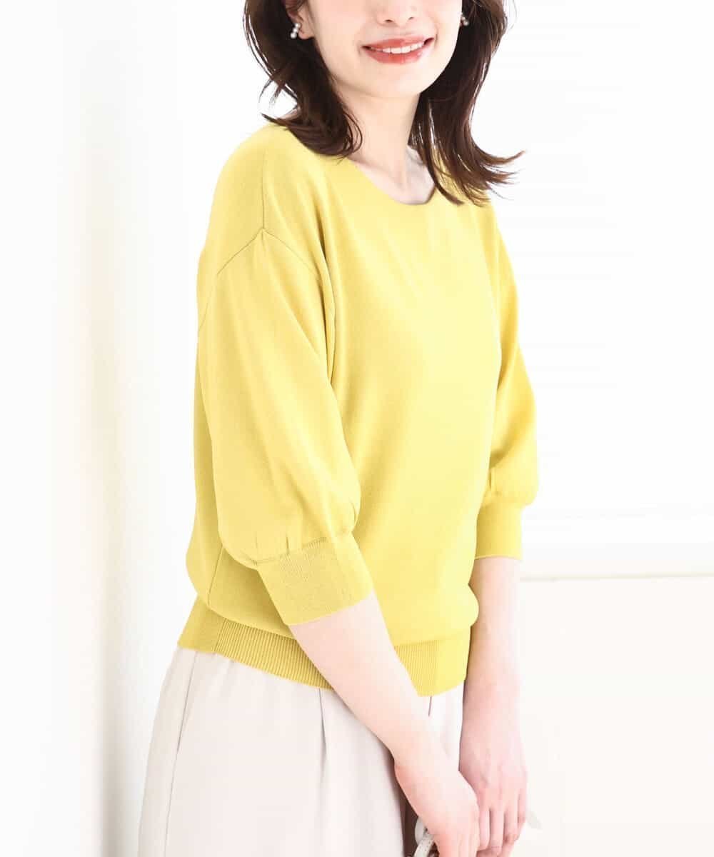 【オフオン/ofuon】のボートネック五分袖ニット/接触冷感/洗える/WEB限定サイズあり インテリア・キッズ・メンズ・レディースファッション・服の通販 founy(ファニー) 　ファッション　Fashion　レディースファッション　Fashion for Women　トップス・カットソー　Cut & Sew Tops　ニット　Knit Tops & Sweaters　インナー　Innerwear　カーディガン　Cardigan, Knitwear　シンプル　Simple, Minimal　ジャケット　Jacket, Outerwear　ボトム　Bottoms, Lower Wear　エレガント 上品　Elegant　人気　Popular, Best Seller　ビジネス 仕事 通勤　Business / Work / Commuting　冬　Winter / This Winter　夏　Summer　定番　Standard, Basic Item　春　Spring　洗える　Machine Washable　秋　Autumn　イエロー|ID: prp329100004628821 ipo3291000000033279552