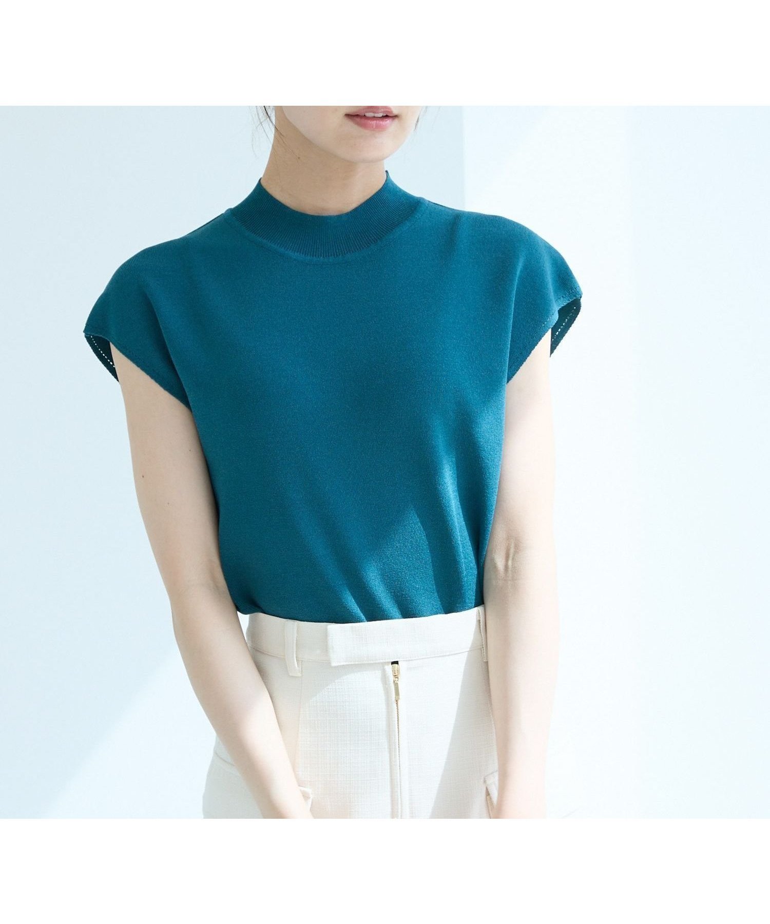 【アンデミュウ/Andemiu】のソウバリフレンチニット インテリア・キッズ・メンズ・レディースファッション・服の通販 founy(ファニー) 　ファッション　Fashion　レディースファッション　Fashion for Women　トップス・カットソー　Cut & Sew Tops　ニット　Knit Tops & Sweaters　カッティング　Cutting Detail　シンプル　Simple, Minimal　ボトルネック　Bottle Neck, Mock Neck　夏　Summer　ブルーグリーン|ID: prp329100004628848 ipo3291000000033279985