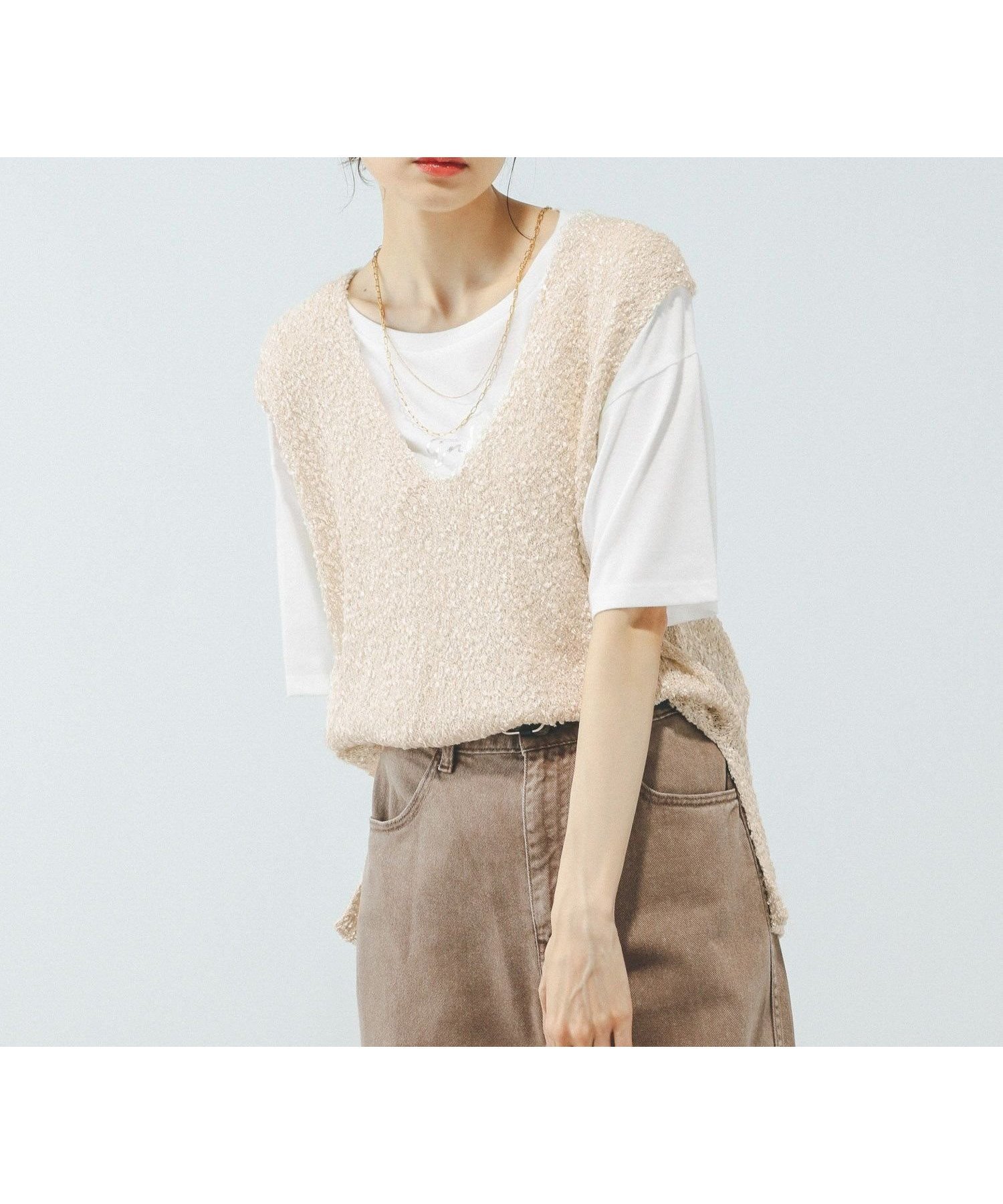 【グローバルワーク/GLOBAL WORK】のテープヤーンベスト*半袖Tシャツ/575209 インテリア・キッズ・メンズ・レディースファッション・服の通販 founy(ファニー) 　ファッション　Fashion　レディースファッション　Fashion for Women　アウター　Coat / Outerwear Collection　トップス・カットソー　Cut & Sew Tops　シャツ・ブラウス・オフィスカジュアル　Elegant Blouses & Button-Ups　ロングTシャツ・Tシャツ　Longline T-Shirts & Tees　ベスト&ジレ / 重ね着スタイル　Vests & Gilets　おすすめ　Recommended / Our Picks　デニム　Denim, Jeans Material　トレンド　Trend, Trending Now　プリント　Print, Printed Pattern　ベスト　Vest, Waistcoat　ワイド　Wide, Wide Fit　半袖　Short Sleeve, Half Sleeve　アイボリー08|ID: prp329100004628918 ipo3291000000033569352