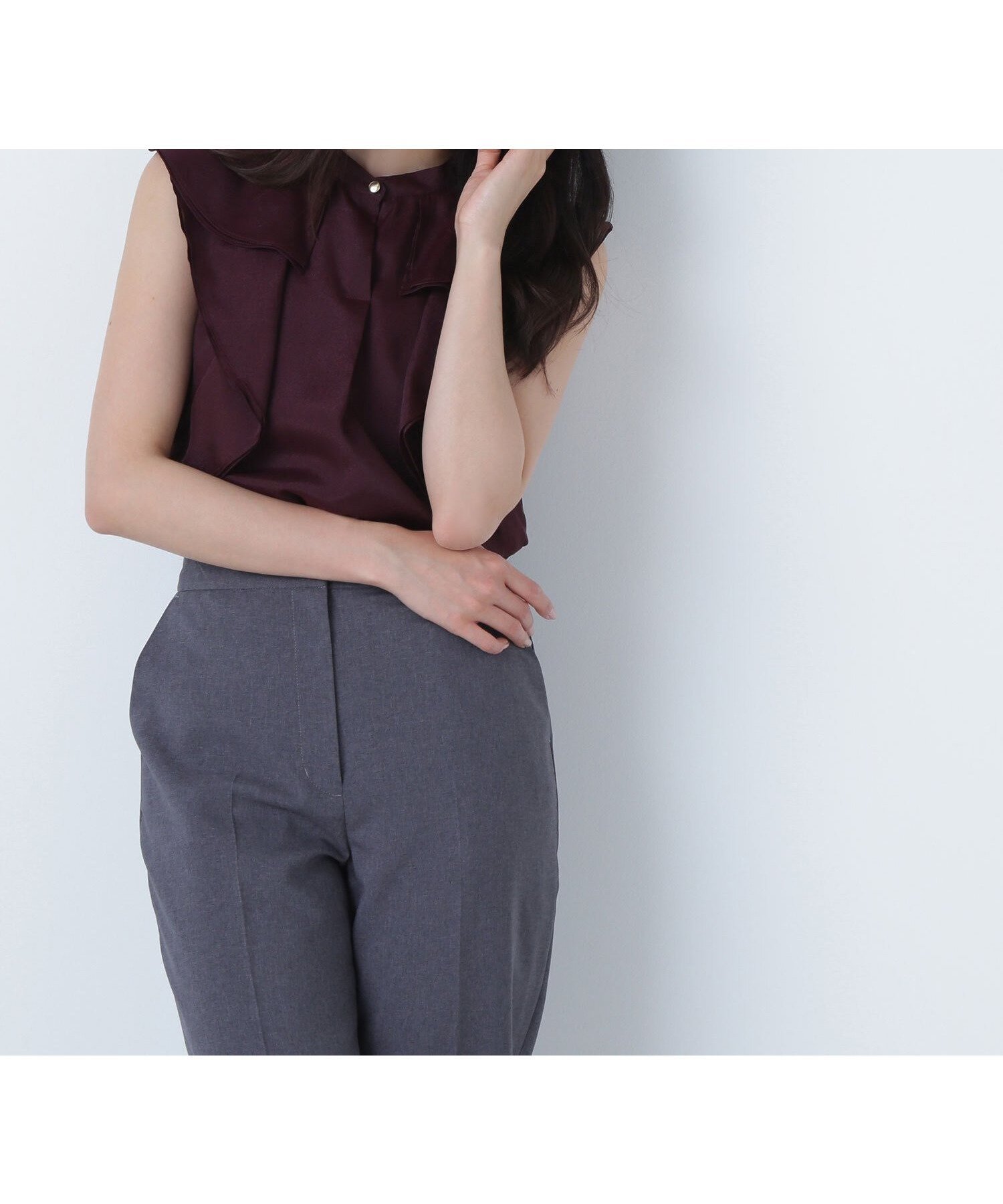 【ナチュラル ビューティー ベーシック/NATURAL BEAUTY BASIC】のラッフルシアーブラウス インテリア・キッズ・メンズ・レディースファッション・服の通販 founy(ファニー) 　ファッション　Fashion　レディースファッション　Fashion for Women　トップス・カットソー　Cut & Sew Tops　シャツ・ブラウス・オフィスカジュアル　Elegant Blouses & Button-Ups　おすすめ　Recommended / Our Picks　シアー　Sheer, See-Through　シャイニー　Shiny, Glossy Finish　フリル　Frill, Ruffle　バーガンディ1|ID: prp329100004628937 ipo3291000000033281204