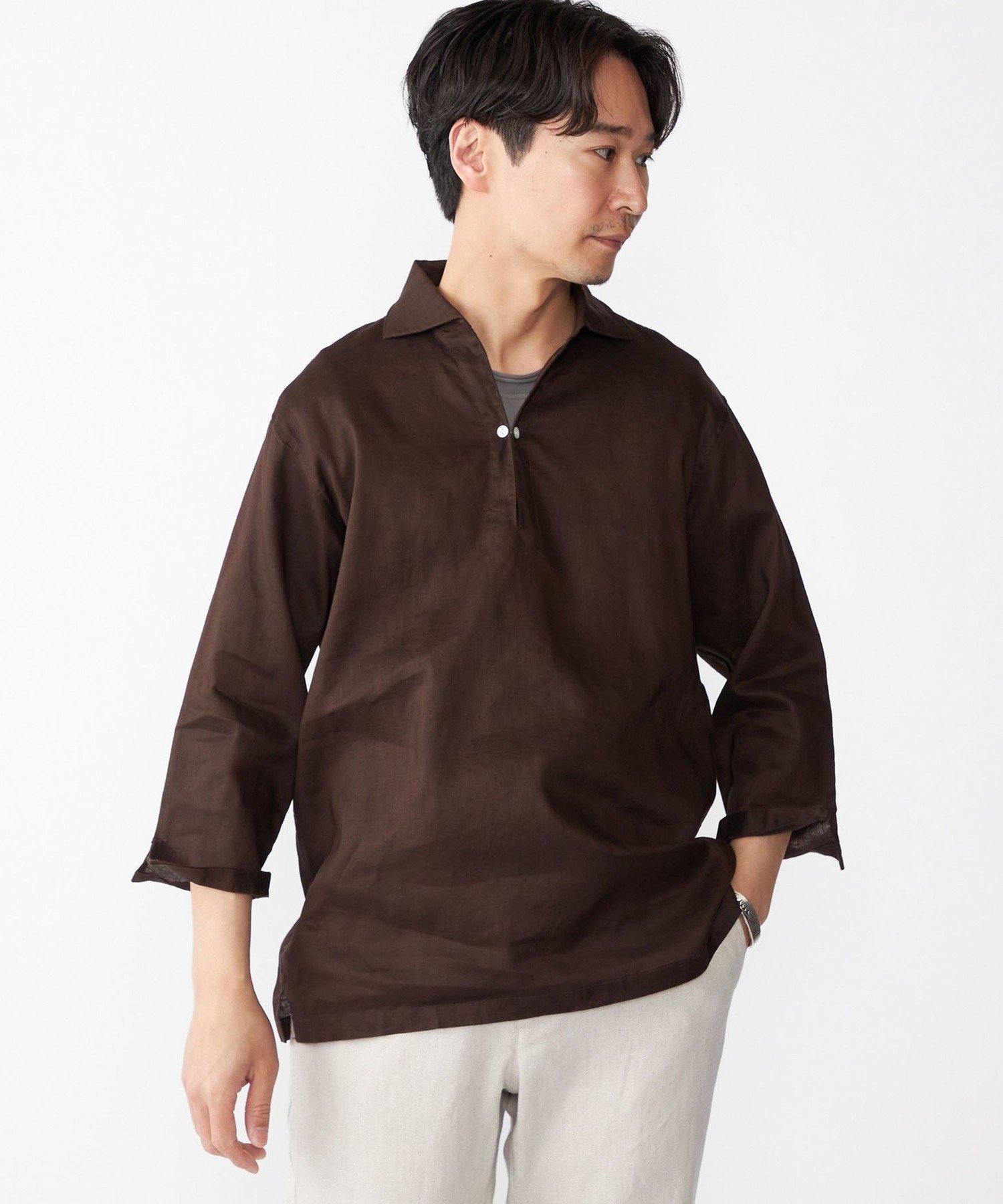 【シップス/SHIPS / MEN】のSHIPS フレックスリネン 7スリーブ カプリ シャツ インテリア・キッズ・メンズ・レディースファッション・服の通販 founy(ファニー) 　ファッション　Fashion　メンズファッション　Fashion for Men　おすすめ　Recommended / Our Picks　インナー　Innerwear　サッカー　Seersucker, Summer Fabric　ショーツ　Shorts, Short Pants　スキッパー　Skipper, Open Collar　ストレッチ　Stretch, Stretchy Fabric　スリーブ　Sleeve, Long Sleeve / Short Sleeve　バランス　Balance, Style Balance　フィット　Fit, Slim Fit　リゾート　Resort, Vacation Style　リネン　Linen, Linen Fabric　リラックス　Relax, Relaxed Fit　今季　This Season, Current Season　夏　Summer　定番　Standard, Basic Item　春　Spring　S/S・春夏　SS, Spring/Summer, Warm Season　ブラウン|ID: prp329100004629019 ipo3291000000033282115