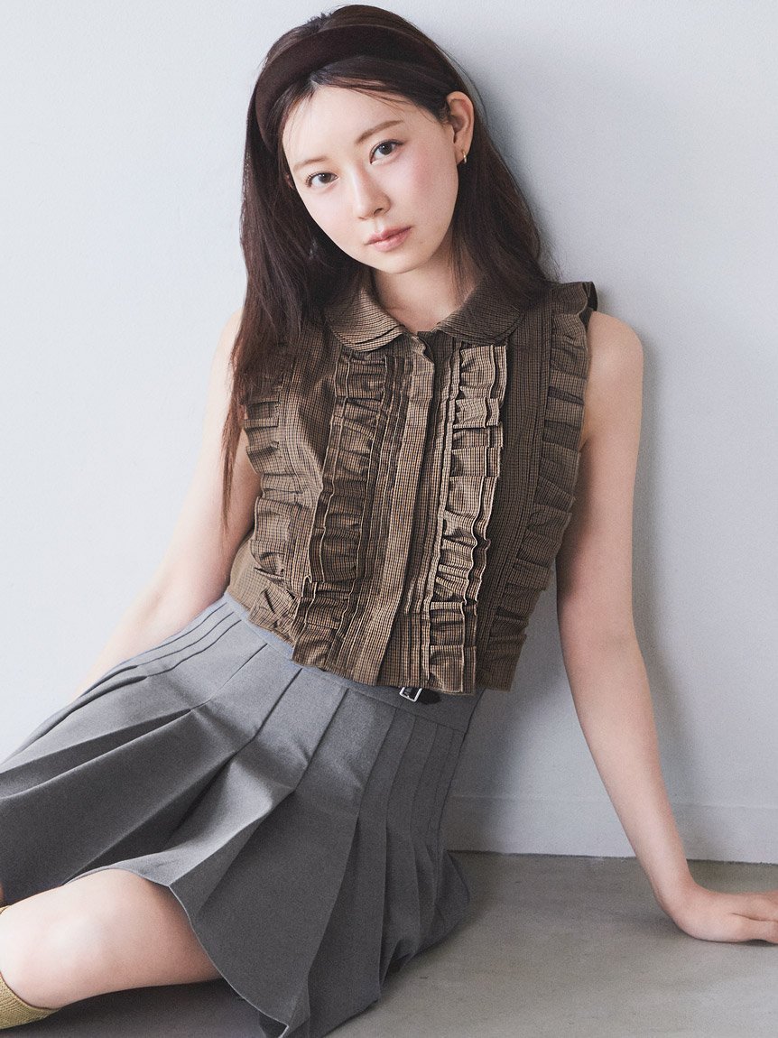 【スナイデル/SNIDEL】のノースリクロップドフリルシャツ インテリア・キッズ・メンズ・レディースファッション・服の通販 founy(ファニー) 　ファッション　Fashion　レディースファッション　Fashion for Women　トップス・カットソー　Cut & Sew Tops　シャツ・ブラウス・オフィスカジュアル　Elegant Blouses & Button-Ups　おすすめ　Recommended / Our Picks　ウェーブ　Wavy Pattern　クロップド　Cropped, Short Length　チェック　Check, Plaid, Tartan　バランス　Balance, Style Balance　フリル　Frill, Ruffle　フロント　Front, Front Design　ミニスカート　Mini Skirt, Short Skirt　ワイド　Wide, Wide Fit　今季　This Season, Current Season　CHECK[931]|ID: prp329100004629045 ipo3291000000033282408
