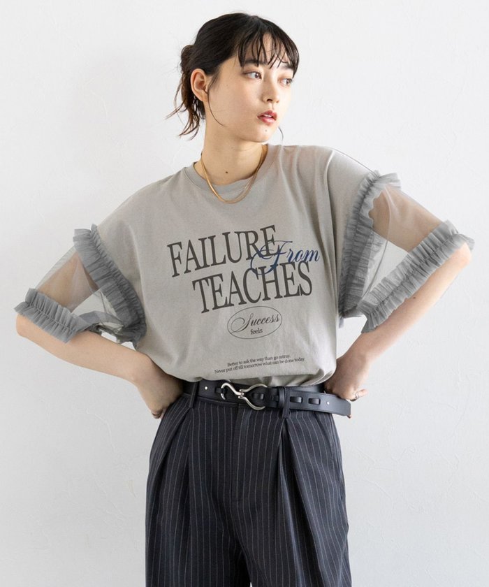 【レイジブルー/RAGEBLUE】の【WOMENS】選べるショート ロング丈/チュールスリーブロゴTシャツ インテリア・キッズ・メンズ・レディースファッション・服の通販 founy(ファニー) https://founy.com/ ファッション Fashion レディースファッション Fashion for Women トップス・カットソー Cut & Sew Tops シャツ・ブラウス・オフィスカジュアル Elegant Blouses & Button-Ups ロングTシャツ・Tシャツ Longline T-Shirts & Tees ショート Short, Short Length スラックス Slacks, Dress Pants チュニック Tunic, Long Top チュール Tulip, Tulip Motif バランス Balance, Style Balance フリル Frill, Ruffle フロント Front, Front Design プリント Print, Printed Pattern リラックス Relax, Relaxed Fit ルーズ Loose, Oversized ロング Long, Long-Length ワイド Wide, Wide Fit おすすめ Recommended / Our Picks |ID: prp329100004629131 ipo3291000000033613012