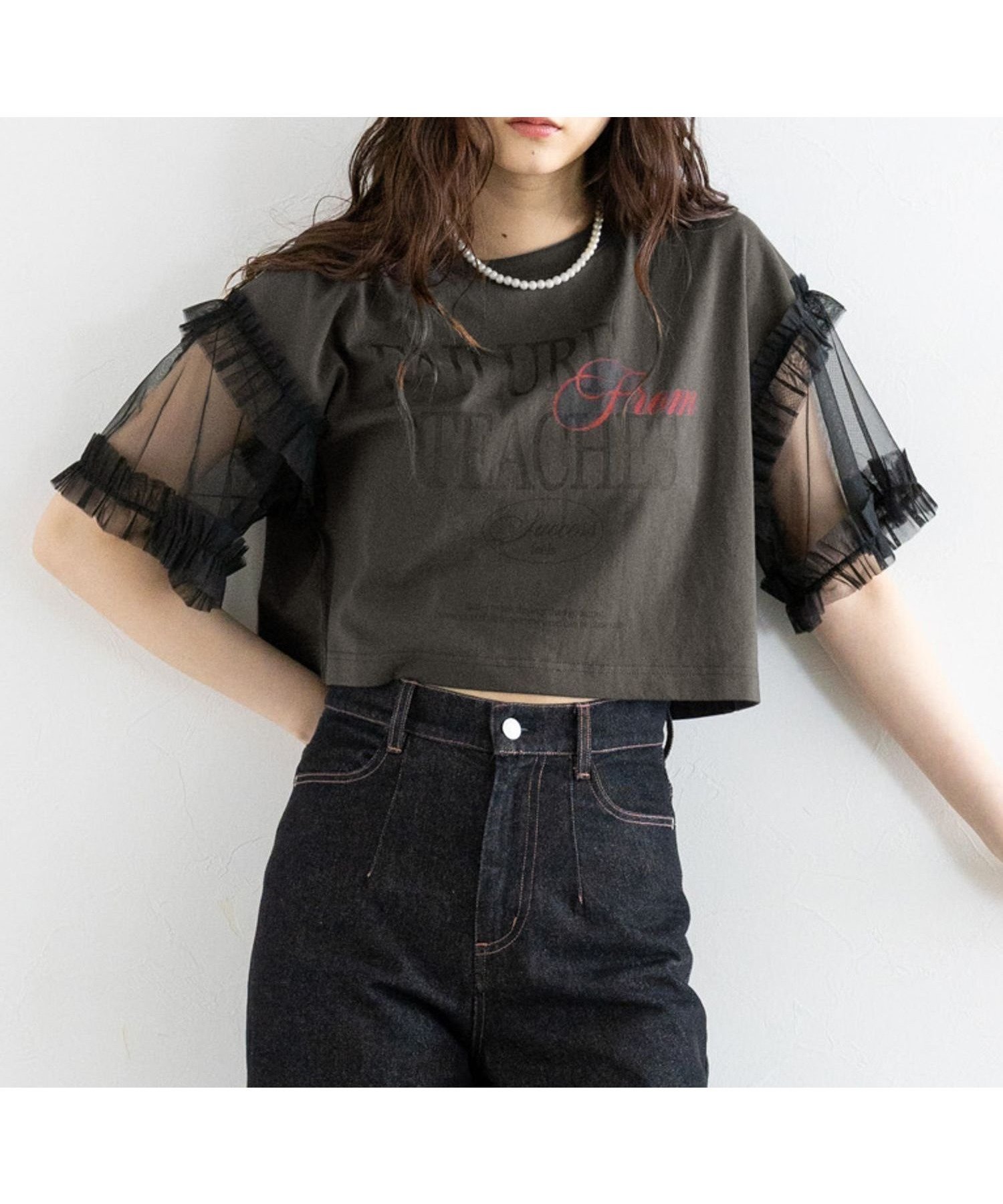 【レイジブルー/RAGEBLUE】の【WOMENS】選べるショート ロング丈/チュールスリーブロゴTシャツ インテリア・キッズ・メンズ・レディースファッション・服の通販 founy(ファニー) 　ファッション　Fashion　レディースファッション　Fashion for Women　トップス・カットソー　Cut & Sew Tops　シャツ・ブラウス・オフィスカジュアル　Elegant Blouses & Button-Ups　ロングTシャツ・Tシャツ　Longline T-Shirts & Tees　ショート　Short, Short Length　スラックス　Slacks, Dress Pants　チュニック　Tunic, Long Top　チュール　Tulip, Tulip Motif　バランス　Balance, Style Balance　フリル　Frill, Ruffle　フロント　Front, Front Design　プリント　Print, Printed Pattern　リラックス　Relax, Relaxed Fit　ルーズ　Loose, Oversized　ロング　Long, Long-Length　ワイド　Wide, Wide Fit　おすすめ　Recommended / Our Picks　ダークグレー18|ID: prp329100004629131 ipo3291000000033613014