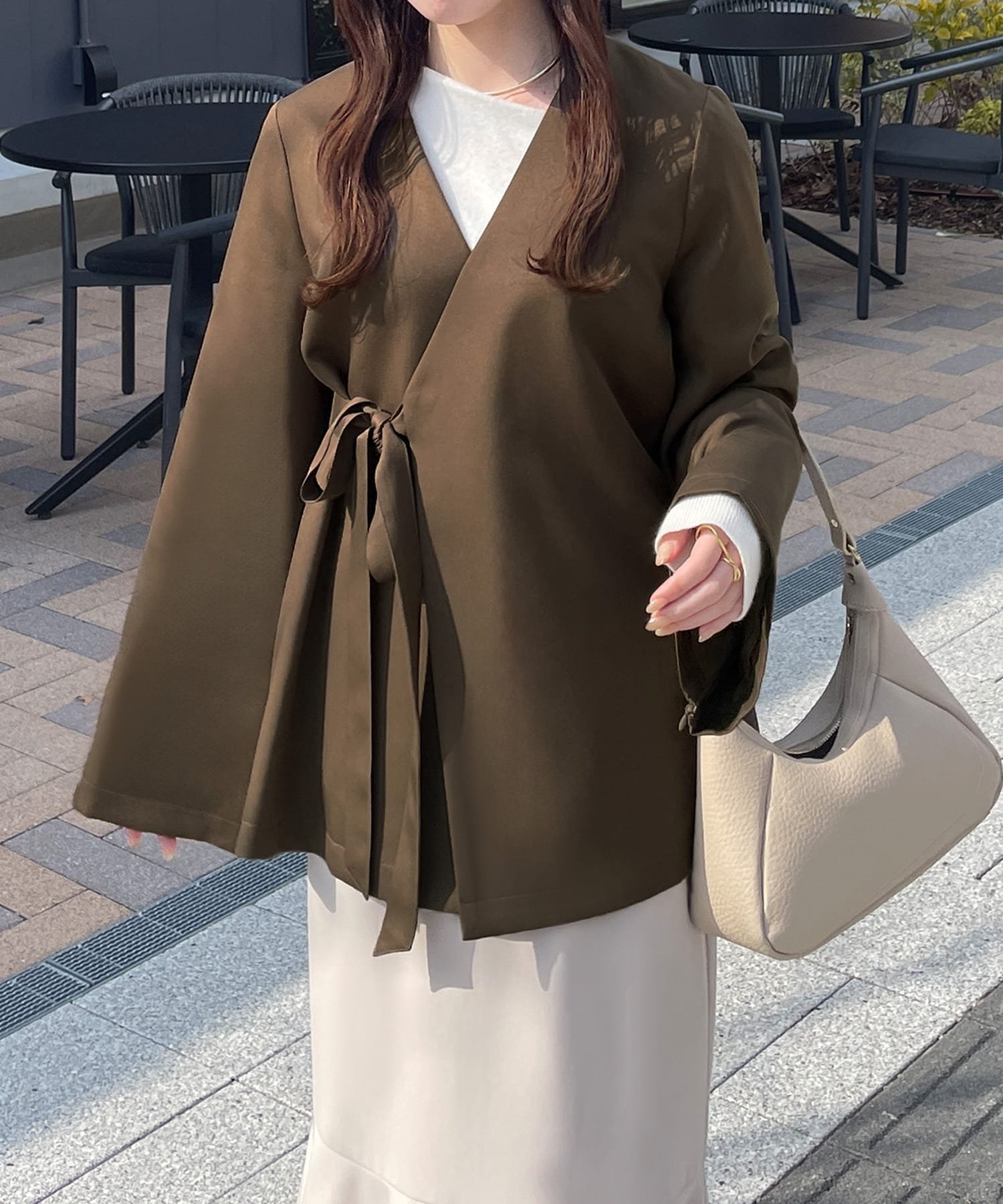 【ジュノア/JUNOAH】の(薄手)カシュクールノーカラージャケット インテリア・キッズ・メンズ・レディースファッション・服の通販 founy(ファニー) 　ファッション　Fashion　レディースファッション　Fashion for Women　アウター　Coat / Outerwear Collection　レディースジャケット・軽アウター　Jackets　ノーカラージャケット / シンプル上品コーデ　Collarless Jackets　ブラウン|ID: prp329100004629160 ipo3291000000033283565