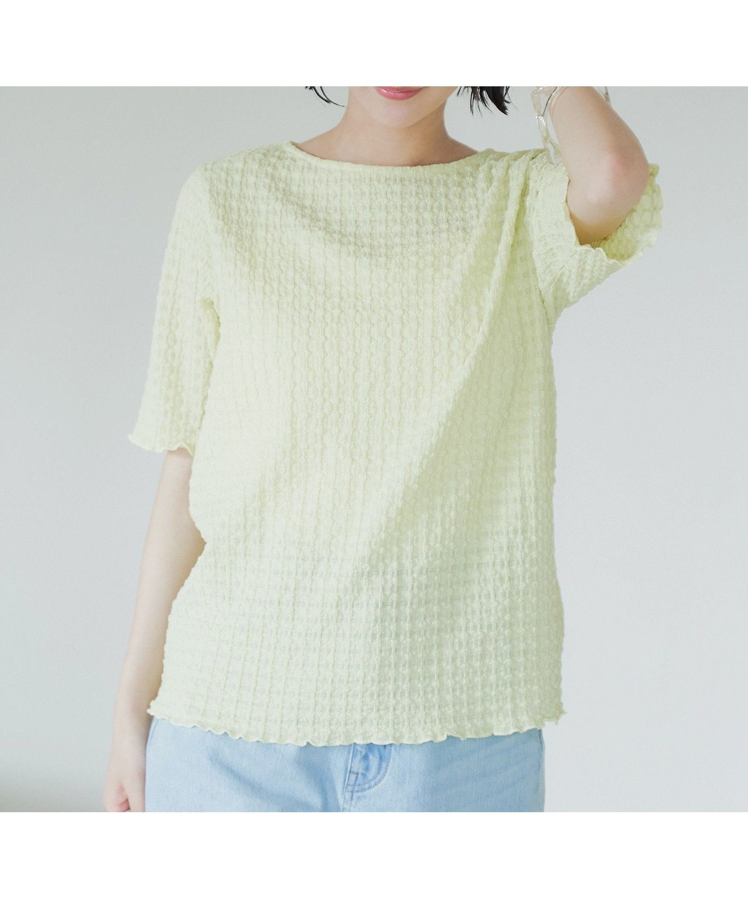 【コーエン/COEN】のポコポコハーフスリーブTシャツ インテリア・キッズ・メンズ・レディースファッション・服の通販 founy(ファニー) 　ファッション　Fashion　レディースファッション　Fashion for Women　トップス・カットソー　Cut & Sew Tops　シャツ・ブラウス・オフィスカジュアル　Elegant Blouses & Button-Ups　ロングTシャツ・Tシャツ　Longline T-Shirts & Tees　おすすめ　Recommended / Our Picks　インナー　Innerwear　カットソー　Cut and Sewn Top　シンプル　Simple, Minimal　ベーシック　Basic, Essential　人気　Popular, Best Seller　半袖　Short Sleeve, Half Sleeve　夏　Summer　LIME|ID: prp329100004629161 ipo3291000000033562292