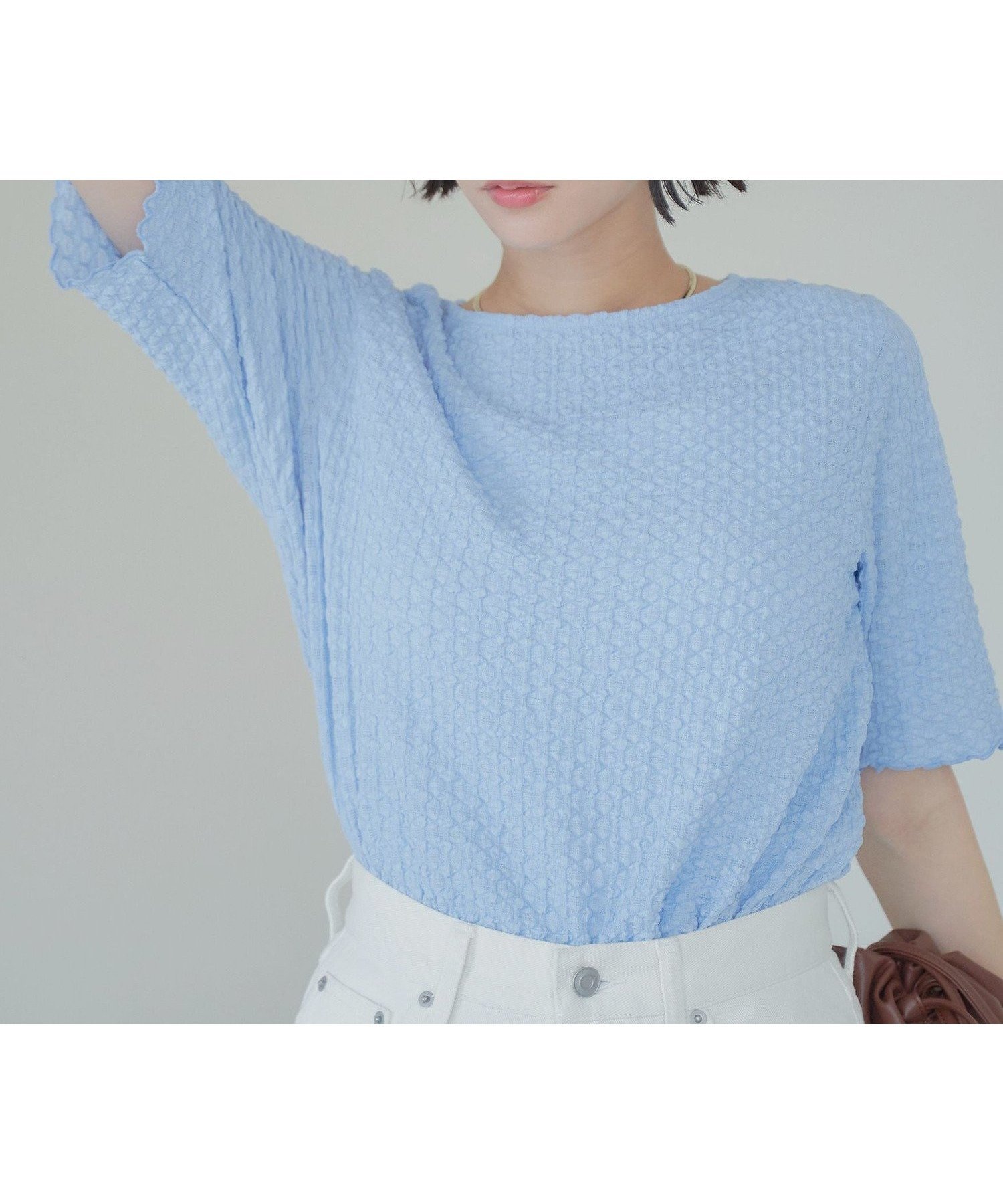 【コーエン/COEN】のポコポコハーフスリーブTシャツ インテリア・キッズ・メンズ・レディースファッション・服の通販 founy(ファニー) 　ファッション　Fashion　レディースファッション　Fashion for Women　トップス・カットソー　Cut & Sew Tops　シャツ・ブラウス・オフィスカジュアル　Elegant Blouses & Button-Ups　ロングTシャツ・Tシャツ　Longline T-Shirts & Tees　おすすめ　Recommended / Our Picks　インナー　Innerwear　カットソー　Cut and Sewn Top　シンプル　Simple, Minimal　ベーシック　Basic, Essential　人気　Popular, Best Seller　半袖　Short Sleeve, Half Sleeve　夏　Summer　LT.BLUE|ID: prp329100004629161 ipo3291000000033562294