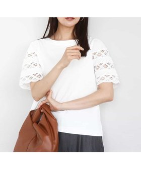【エムケイ ミッシェルクラン/MK MICHEL KLEIN】のバテンレース袖五分袖カットソー/UVカット/接触冷感/洗える 人気、トレンドファッション・服の通販 founy(ファニー) ファッション Fashion レディースファッション Fashion for Women トップス・カットソー Cut & Sew Tops カットソー・ベーシックTシャツ Cut-and-Sewn Tops / Stretch Tees & Basics カットソー Cut and Sewn Top スリット Slit, Slit Detail スリーブ Sleeve, Long Sleeve / Short Sleeve ボトム Bottoms, Lower Wear ボーダー Border, Stripe レース Lace, Lace Fabric 冬 Winter / This Winter 夏 Summer 春 Spring 洗える Machine Washable 秋 Autumn |ID:prp329100004629177