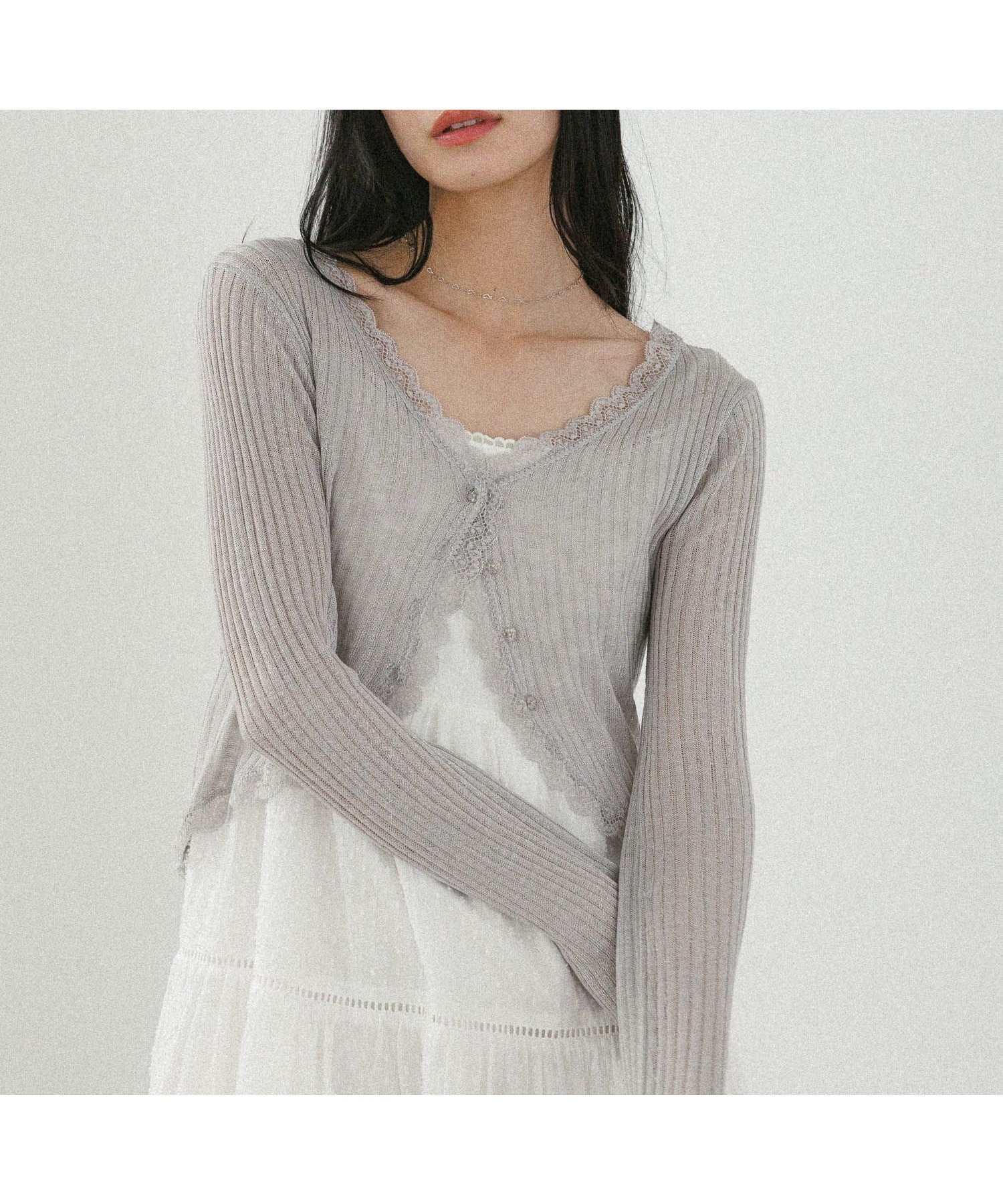 【ヘザー/Heather】のシアーレースカーディガン インテリア・キッズ・メンズ・レディースファッション・服の通販 founy(ファニー) 　ファッション　Fashion　レディースファッション　Fashion for Women　トップス・カットソー　Cut & Sew Tops　カーディガン・羽織り　Layered Style Cardigans　カーディガン　Cardigan, Knitwear　シアー　Sheer, See-Through　スカラップ　Scallop, Scalloped Edge　フェミニン　Feminine, Girly　ラウンド　Round, Round Neck　レース　Lace, Lace Fabric　夏　Summer　グレー|ID: prp329100004629178 ipo3291000000033556588