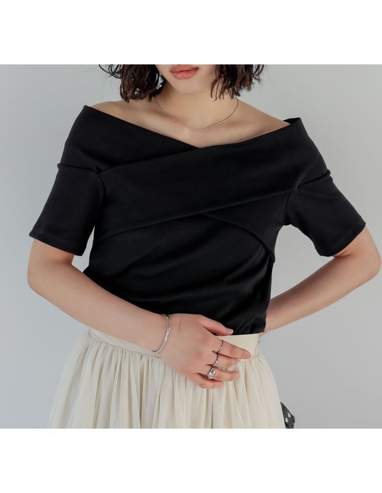 【リエディ/Re:EDIT】の2WAYオフショルクロストップス 人気、トレンドファッション・服の通販 founy(ファニー) 　ファッション　Fashion　レディースファッション　Fashion for Women　トップス・カットソー　Cut & Sew Tops　おすすめ　Recommended / Our Picks　エレガント 上品　Elegant　カットソー　Cut and Sewn Top　デニム　Denim, Jeans Material　フロント　Front, Front Design　 other-1|ID: prp329100004629206 ipo3291000000033597702