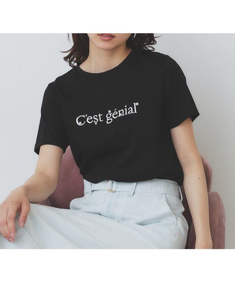 【インデックス/INDEX】のパール調刺繍ロゴTシャツ【汗ジミ防止/吸水速乾/接触冷感/UVケア/洗濯機洗い可】 インテリア・キッズ・メンズ・レディースファッション・服の通販 founy(ファニー) 　ファッション　Fashion　レディースファッション　Fashion for Women　トップス・カットソー　Cut & Sew Tops　シャツ・ブラウス・オフィスカジュアル　Elegant Blouses & Button-Ups　ロングTシャツ・Tシャツ　Longline T-Shirts & Tees　おすすめ　Recommended / Our Picks　ジャケット　Jacket, Outerwear　パール　Pearl, Pearl Accent　フロント　Front, Front Design　ボトム　Bottoms, Lower Wear　吸水　Absorbent, Quick-Dry　夏　Summer　ブラック|ID: prp329100004629207 ipo3291000000033609829