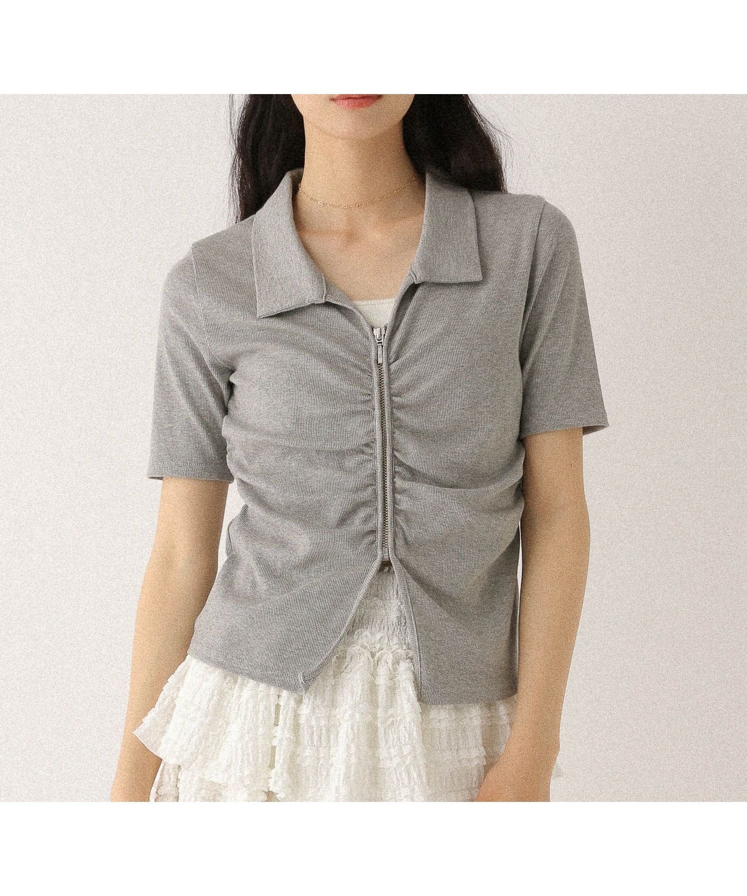 【ヘザー/Heather】のフロントギャザーZIPTEE 人気、トレンドファッション・服の通販 founy(ファニー) 　ファッション　Fashion　レディースファッション　Fashion for Women　おすすめ　Recommended / Our Picks　インナー　Innerwear　カットソー　Cut and Sewn Top　ギャザー　Gathered, Ruffled　フィット　Fit, Slim Fit　フロント　Front, Front Design　半袖　Short Sleeve, Half Sleeve　夏　Summer　春　Spring　 other-1|ID: prp329100004629231 ipo3291000000033402044