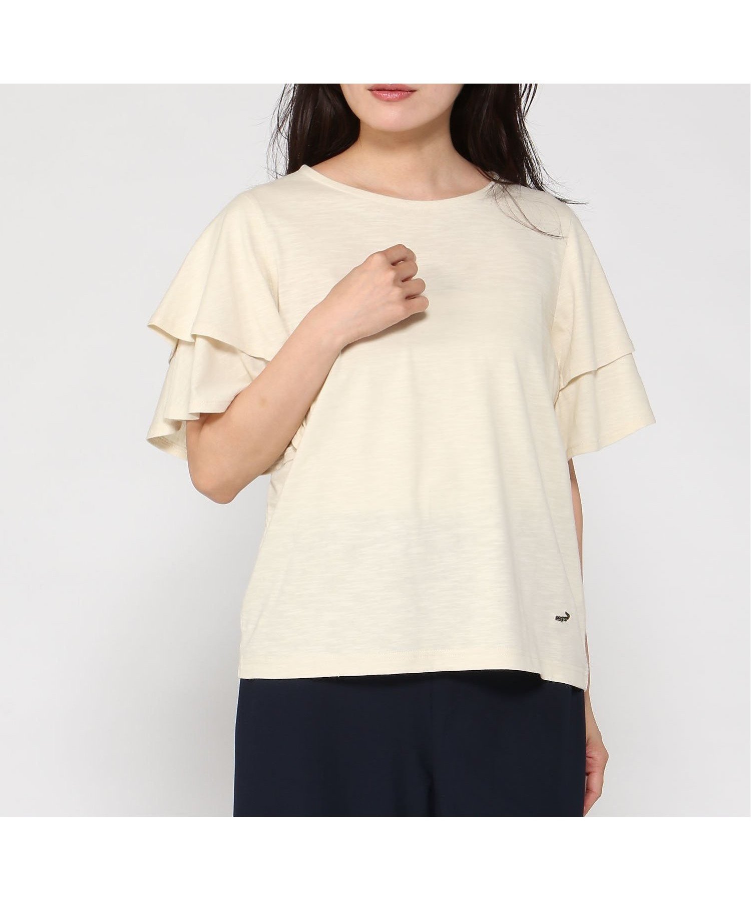 【クロコダイル/CROCODILE】のスラブ天竺 フリルスリーブ Tシャツ 人気、トレンドファッション・服の通販 founy(ファニー) 　ファッション　Fashion　レディースファッション　Fashion for Women　トップス・カットソー　Cut & Sew Tops　シャツ・ブラウス・オフィスカジュアル　Elegant Blouses & Button-Ups　ロングTシャツ・Tシャツ　Longline T-Shirts & Tees　スリーブ　Sleeve, Long Sleeve / Short Sleeve　フリル　Frill, Ruffle　夏　Summer　 other-1|ID: prp329100004629238 ipo3291000000033284368