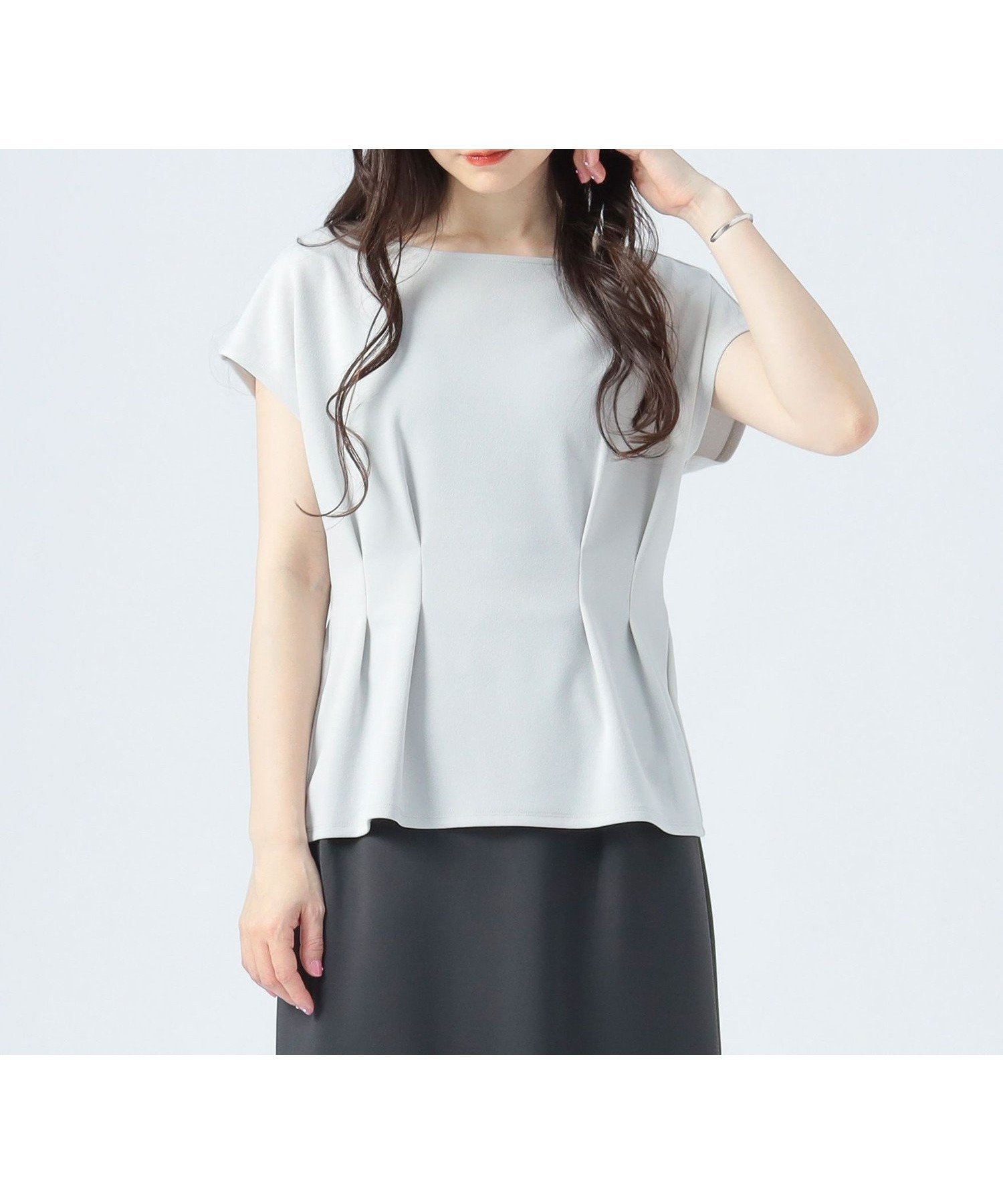【ビームス ハート/BEAMS HEART】の【秋まで使える】【洗濯機洗い可】タック ペプラム プルオーバー 25SS フレンチスリーブ お仕事 きれいめ オンオフ兼用 カットソー インテリア・キッズ・メンズ・レディースファッション・服の通販 founy(ファニー) 　ファッション　Fashion　レディースファッション　Fashion for Women　トップス・カットソー　Cut & Sew Tops　カジュアルプルオーバー・ニットトップス　Pullovers & Knit Tops / Casual Pullovers　カットソー・ベーシックTシャツ　Cut-and-Sewn Tops / Stretch Tees & Basics　秋　Autumn　カットソー　Cut and Sewn Top　コクーン　Cocoon, Cocoon Silhouette　コンパクト　Compact, Small Size　サロペット　Overalls, Salopette　シンプル　Simple, Minimal　スリーブ　Sleeve, Long Sleeve / Short Sleeve　デニム　Denim, Jeans Material　人気　Popular, Best Seller　バランス　Balance, Style Balance　フェミニン　Feminine, Girly　フレンチ　French, French Style　ペプラム　Peplum, Flared Hem　リラックス　Relax, Relaxed Fit　おすすめ　Recommended / Our Picks　エレガント 上品　Elegant　ビジネス 仕事 通勤　Business / Work / Commuting　2025年　2025　2025春夏・S/S　Spring/Summer 2025 SS25　ICE GREY|ID: prp329100004629242 ipo3291000000033427913